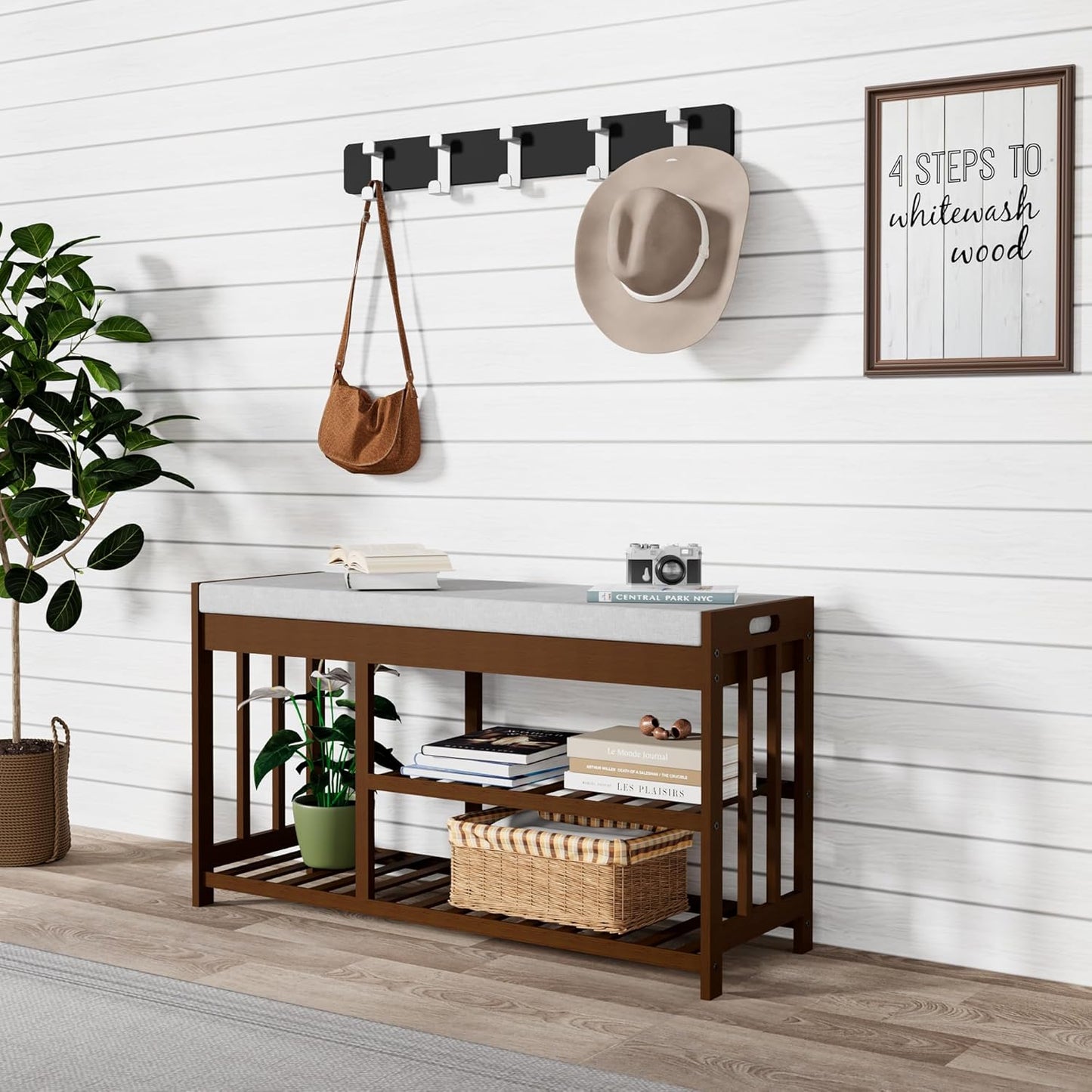 3-Tier Bamboo Shoe Rack Bench, Shoe Storage Organizer Bench, Entryway Benchs, Shoes Rack for Front Door Entrance, Entryway Bathroom Bedroom