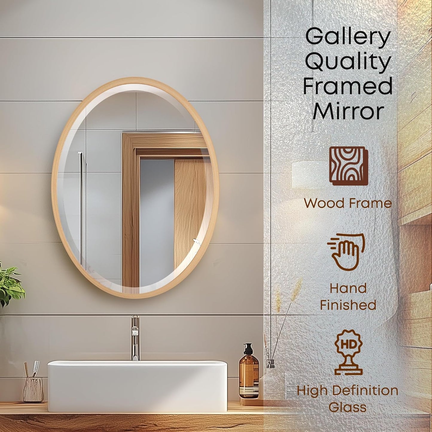 OVALCREST - Oval Wooden Beveled Wall Mirror for Home Decor, Bathroom, Vanity, Bedroom, Living Room, Hallway - London Style (Gold Paint) 25.1 x 31.1