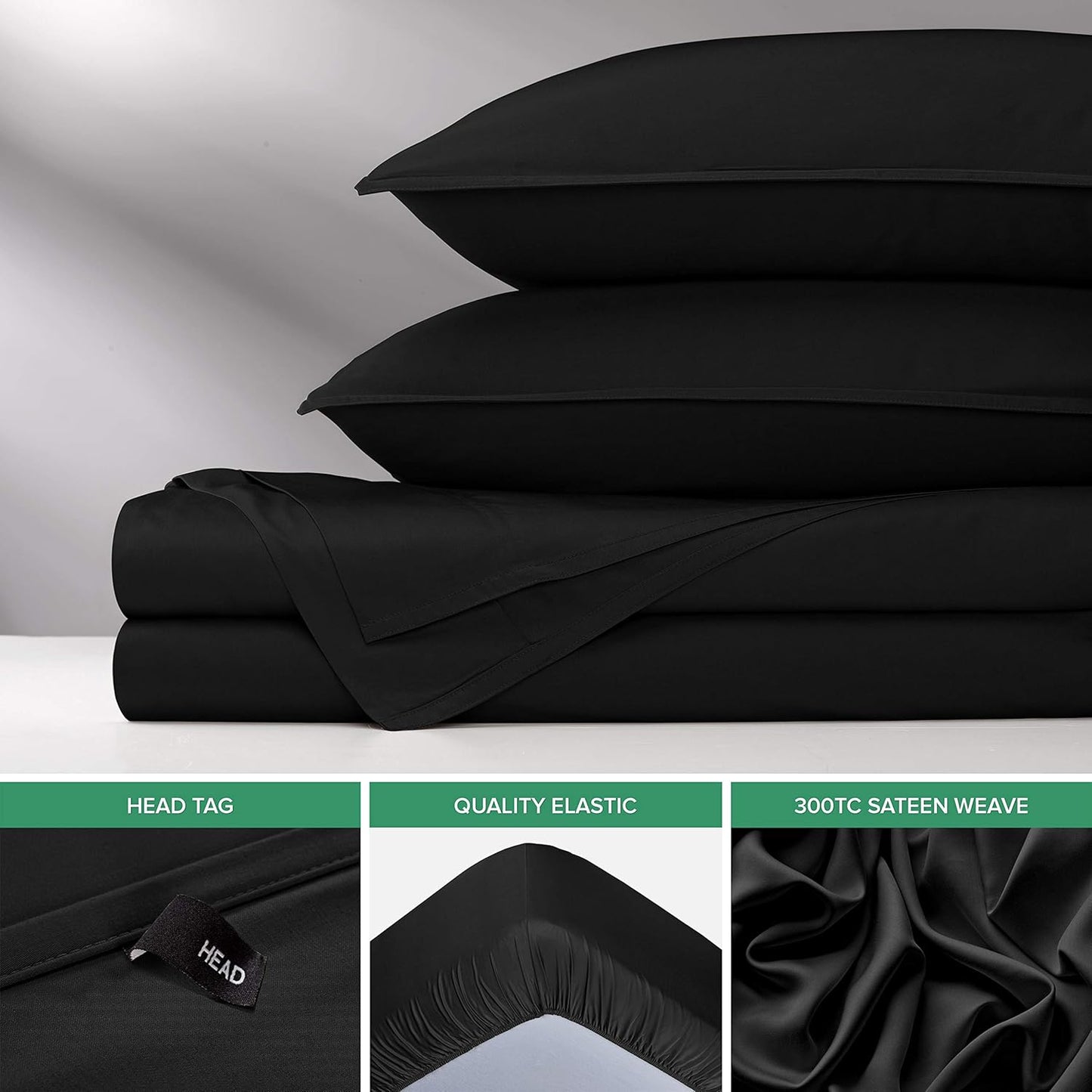 Full Sheets by Pure Bamboo, Genuine 100% Organic Viscose Derived from Bamboo Bed Sheet Set, Luxuriously Soft & Cooling, Double Stitching, Lifetime Quality Promise (Full, Black)