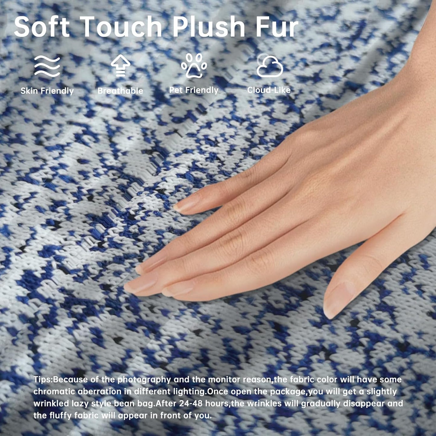 Bean Bag Chairs for Adults, Memory Foam Couch Loveseat Sofa Chair, Soft Teddy Material Cozy Comfy Reading Nook Chairs, Floor Chair for Living Room Bedroom Office(Blue-White)