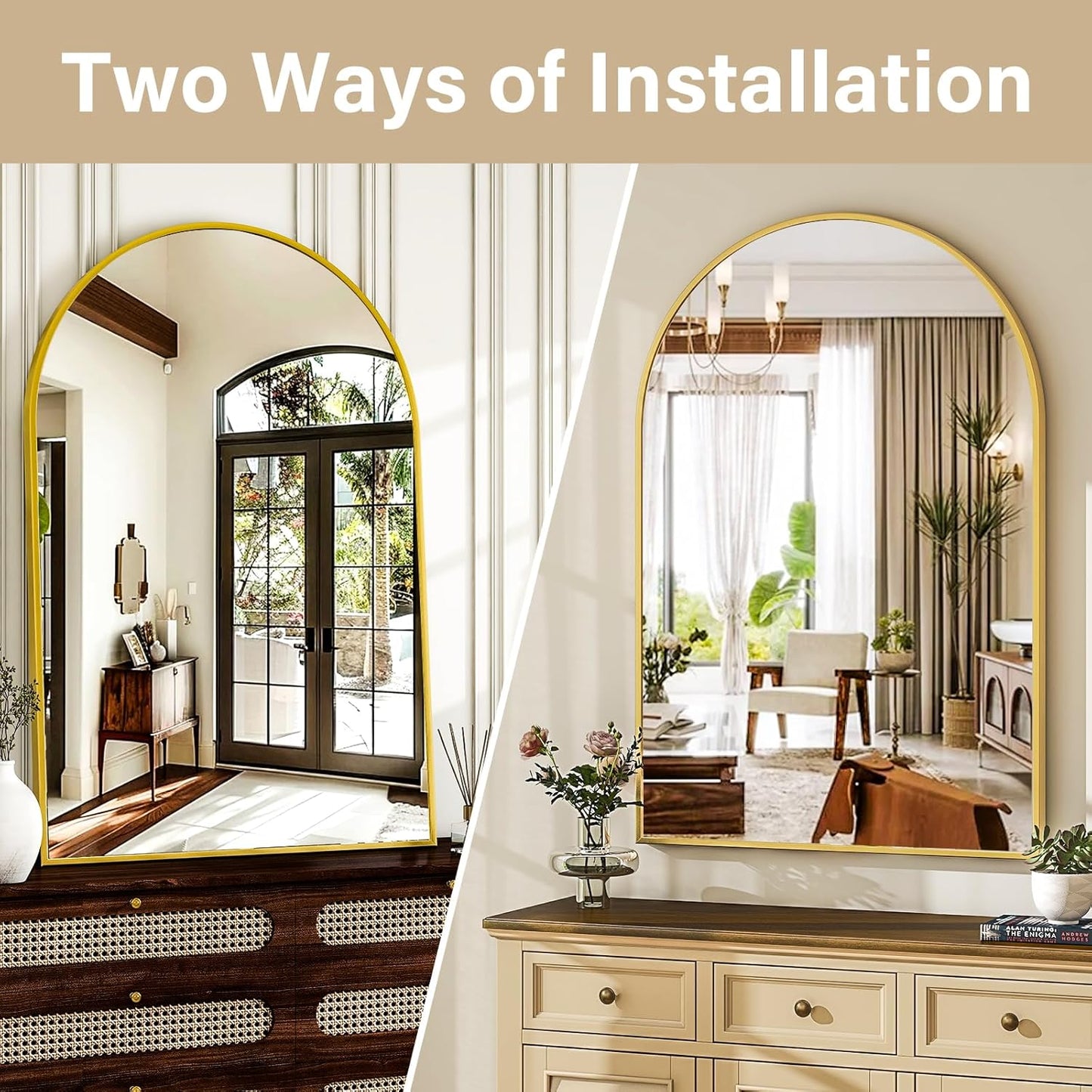 HARRITPURE Arched Wall Mirror – 30"x40" Arch Bathroom Mirror Metal Frame Vanity Mirror for Bedroom, Entryway Dresser Decor, Gold