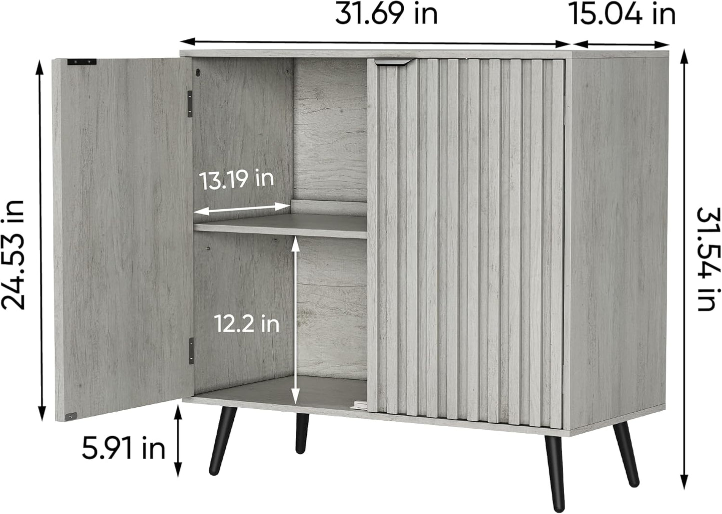 Semiocthome Gray Buffet Cabinet with Storage, Sideboard with Fluted Doors and Metal Legs, Storage Cabinet with Adjustable Shelf, Accent Table for Living Room, Dining Room, Kitchen, Entryway