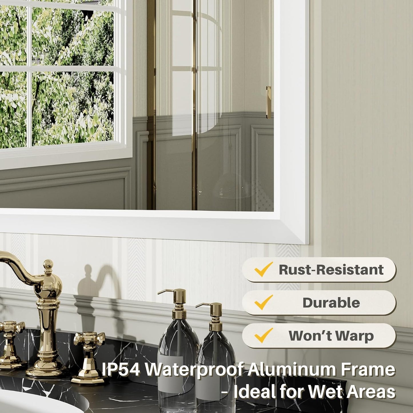 40x36 Inch White Bathroom Mirror for Wall, Thick Metal Framed Rectangle Mirrors for Over Sink, Bedroom, Living Room, Entryway, Anti-Rust, HD Tempered Glass