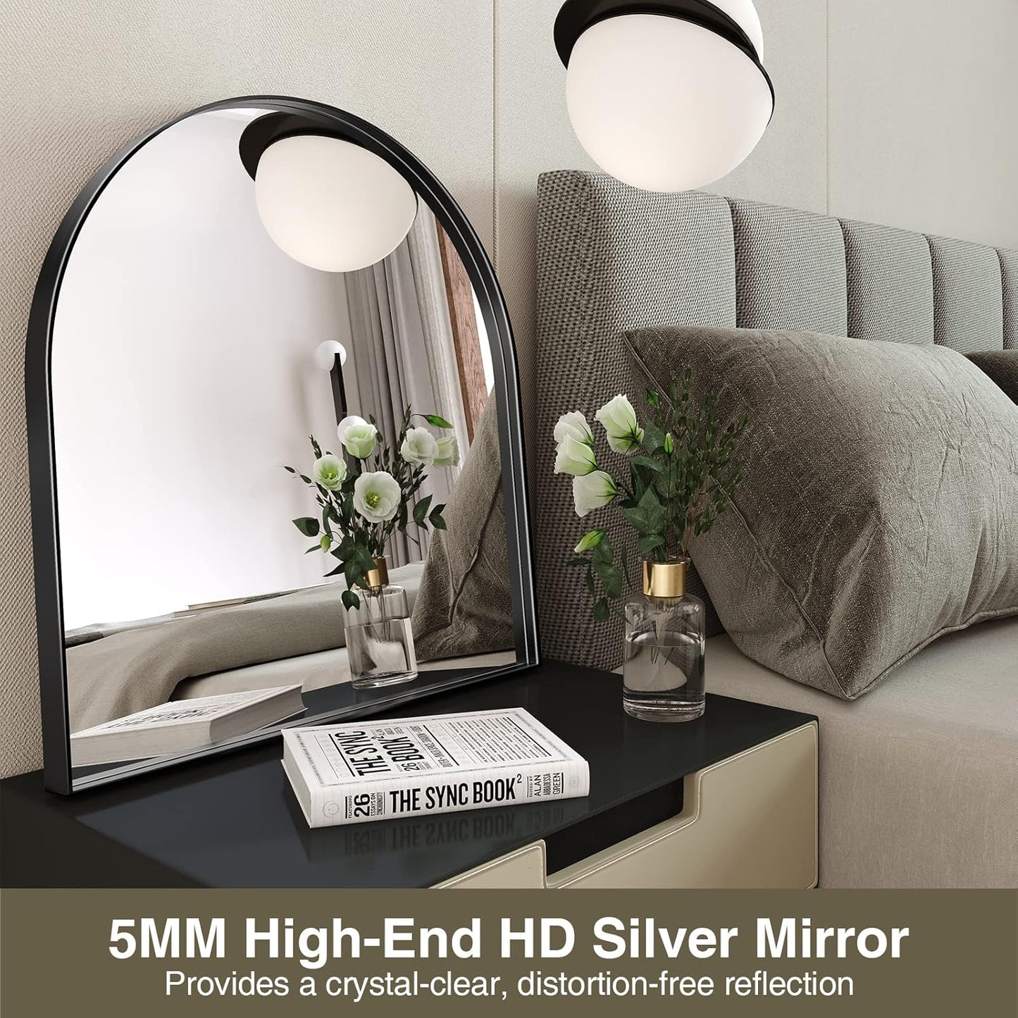 Brightify Arched Mirror, 31 x 33 Inch Black Arch Mirror, Metal Frame Black Arched Wall Mirror, Arched Top Bathroom Vanity Mirror for Living Room Bedroom Mantel Entryway Hallways