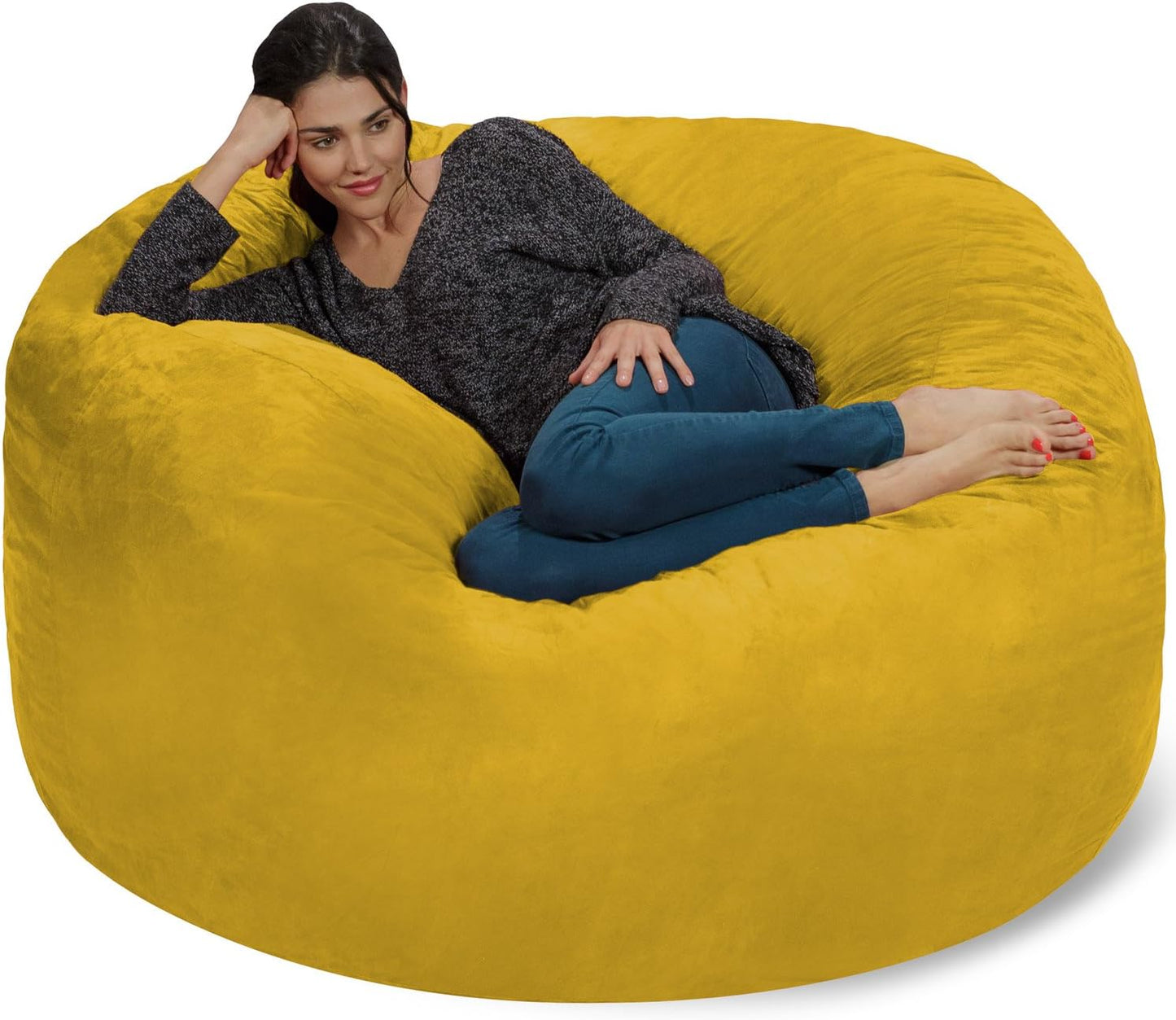Chill Sack Bean Bag Chair - 5' Giant Memory Foam Lounge Chair with Soft Microfiber Cover – Cozy Furniture for Living Room, Dorm, & Kids' Rooms – Comfortable 5 Ft, Microsuede Lounge Sofa, Lemon