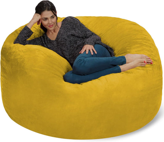 Chill Sack Bean Bag Chair - 5' Giant Memory Foam Lounge Chair with Soft Microfiber Cover – Cozy Furniture for Living Room, Dorm, & Kids' Rooms – Comfortable 5 Ft, Microsuede Lounge Sofa, Lemon