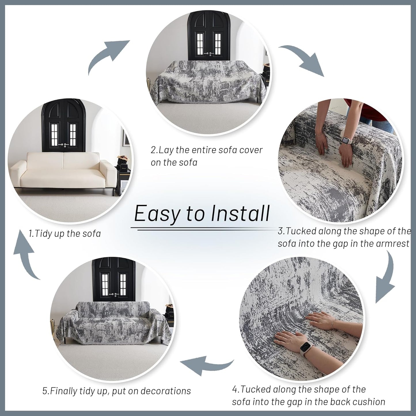 MYSKY HOME Couch Cover for Sectional Sofa Set Abstract Geometric Furniture Sofa Cover Washable for Dog Cat Pet Couch Cover 3 Seat Sofa Chenille Couch Protector Multi-Use Couch Cover Blanket, 71" X134"