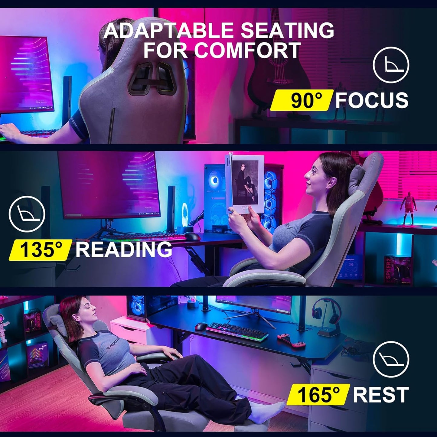 GTPLAYER Gaming Chair, Computer Office Chair with Pocket Spring Cushion, Linkage Armrests and Footrest, High Back Ergonomic Computer Chair with Lumbar Support Task Chair with Footrest