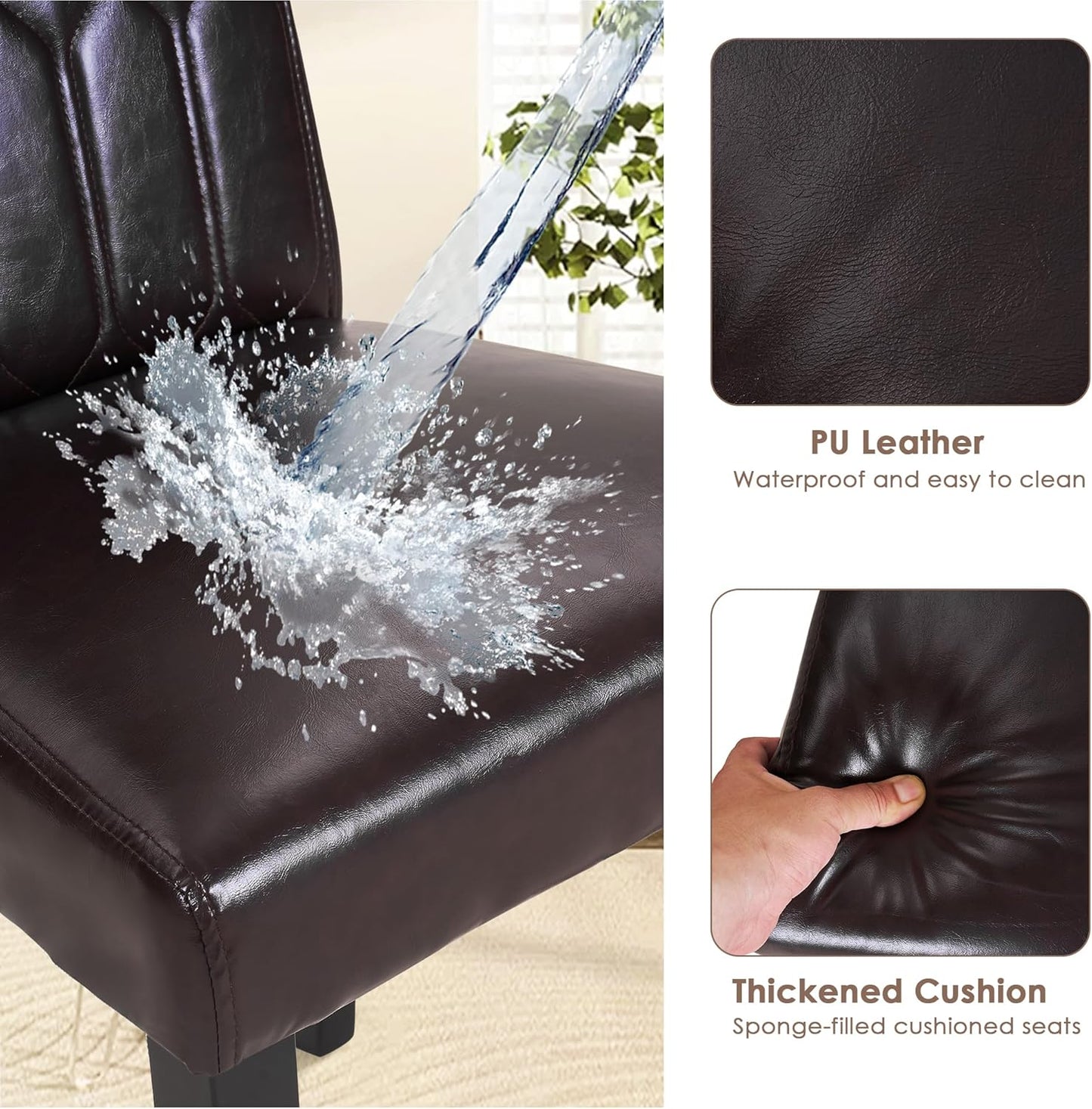 VECELO Upholstered Dining Chairs Set of 4, Modern PU Leather Accent Parsons, Solid Wood Legs w/Rubber Footpads, for Living Room Kitchen, Coffee