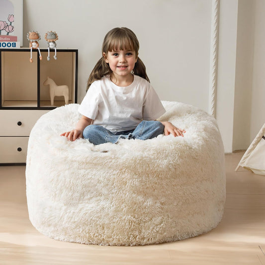 MAXYOYO Kids Bean Bag Chair, Stuffed Faux Fur Bean Bag for Toddler, Ultra Soft Floor Sofa with High-Density Foam Filling, Lazy Chair for Living Room, Playroom, Nursery Room