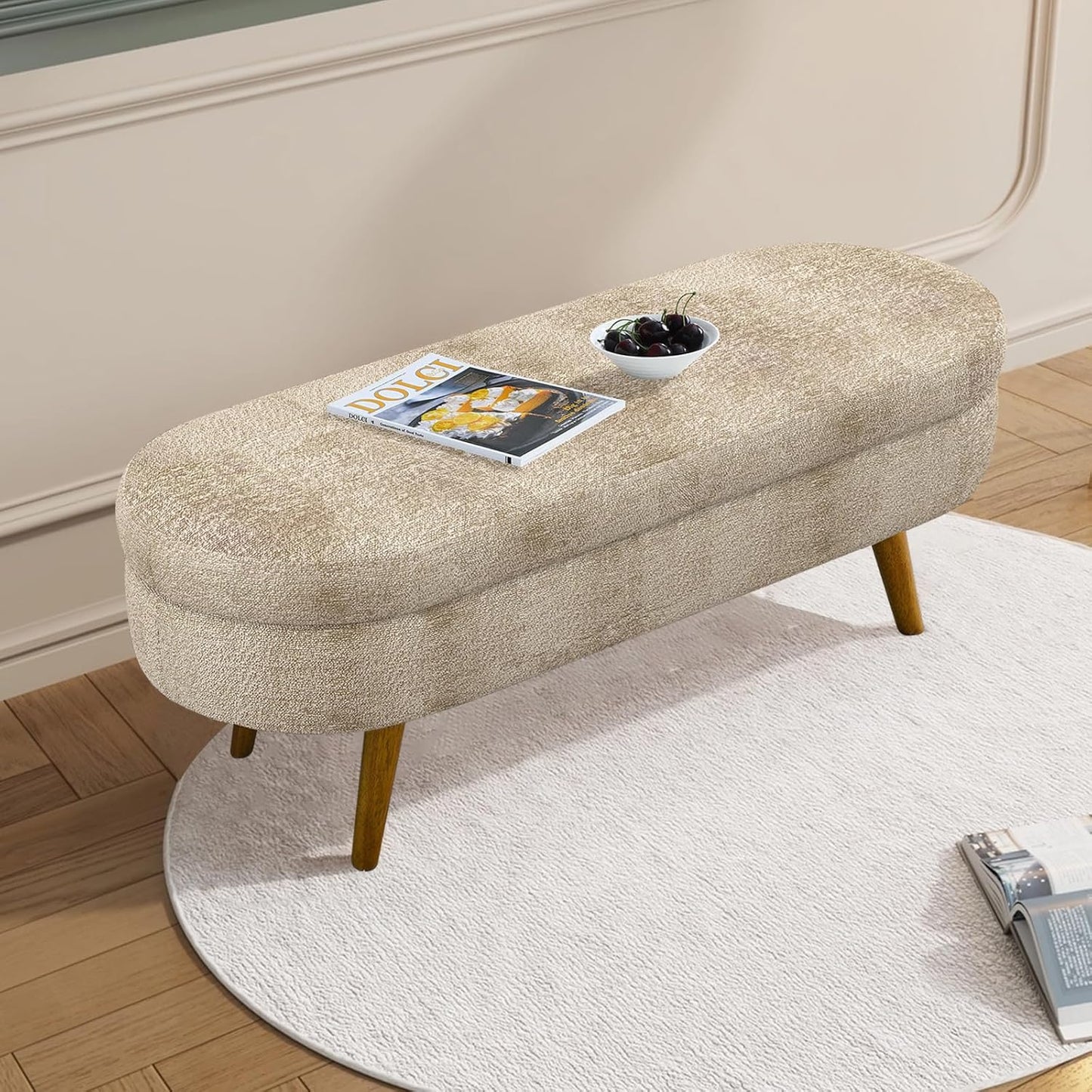 NicBex Ottoman Bench with Storage for Bedroom, 43.5" Upholstered End of Bed Bench with Rubber Wood Legs, Linen Storage Bench for Living Room or Entryway,