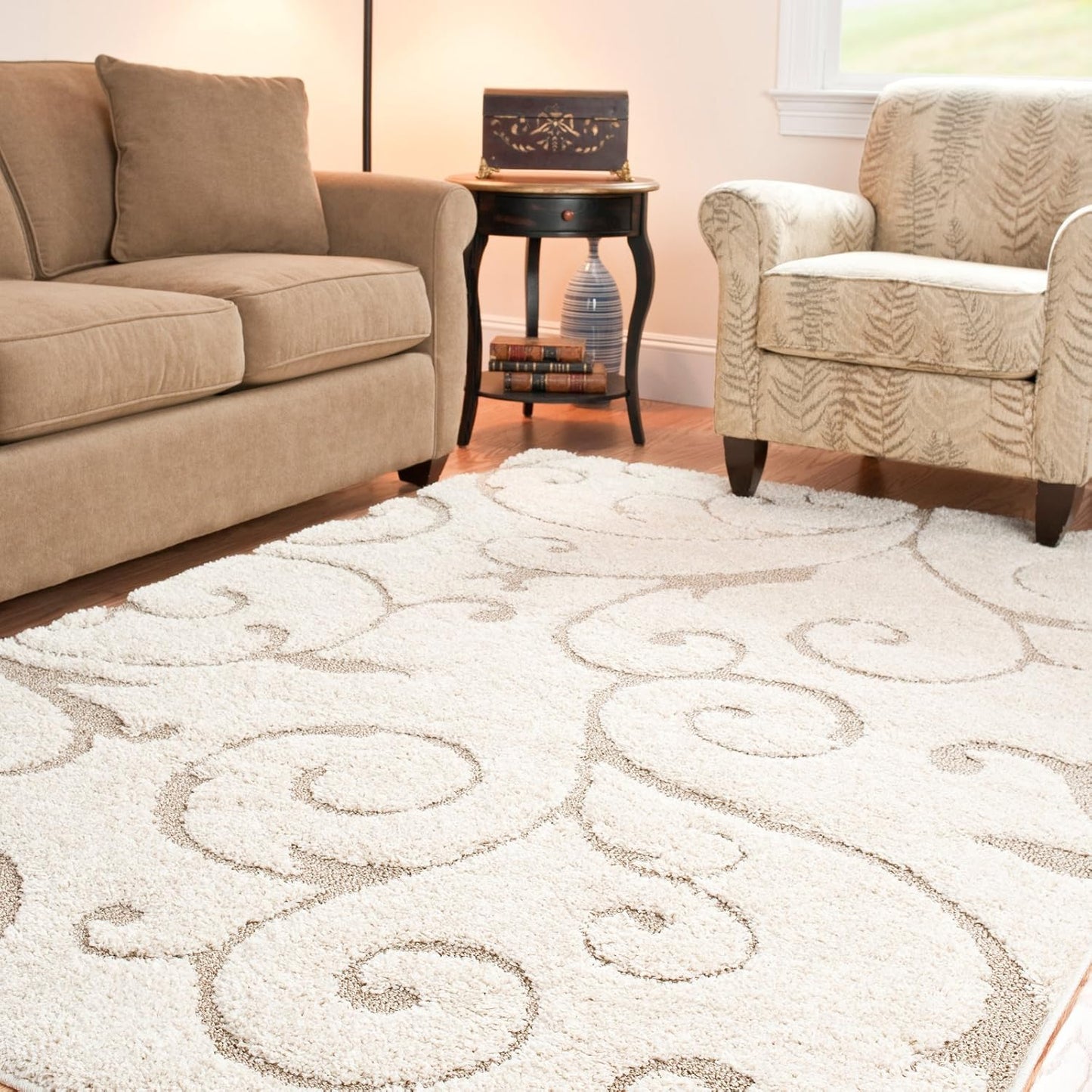 SAFAVIEH Florida Shag Collection Accent Rug - 3'3" x 5'3", Grey, Scroll Design, Non-Shedding & Easy Care, 1.2-inch Thick Ideal for High Traffic Areas in Entryway, Living Room, Bedroom (SG455-8013)