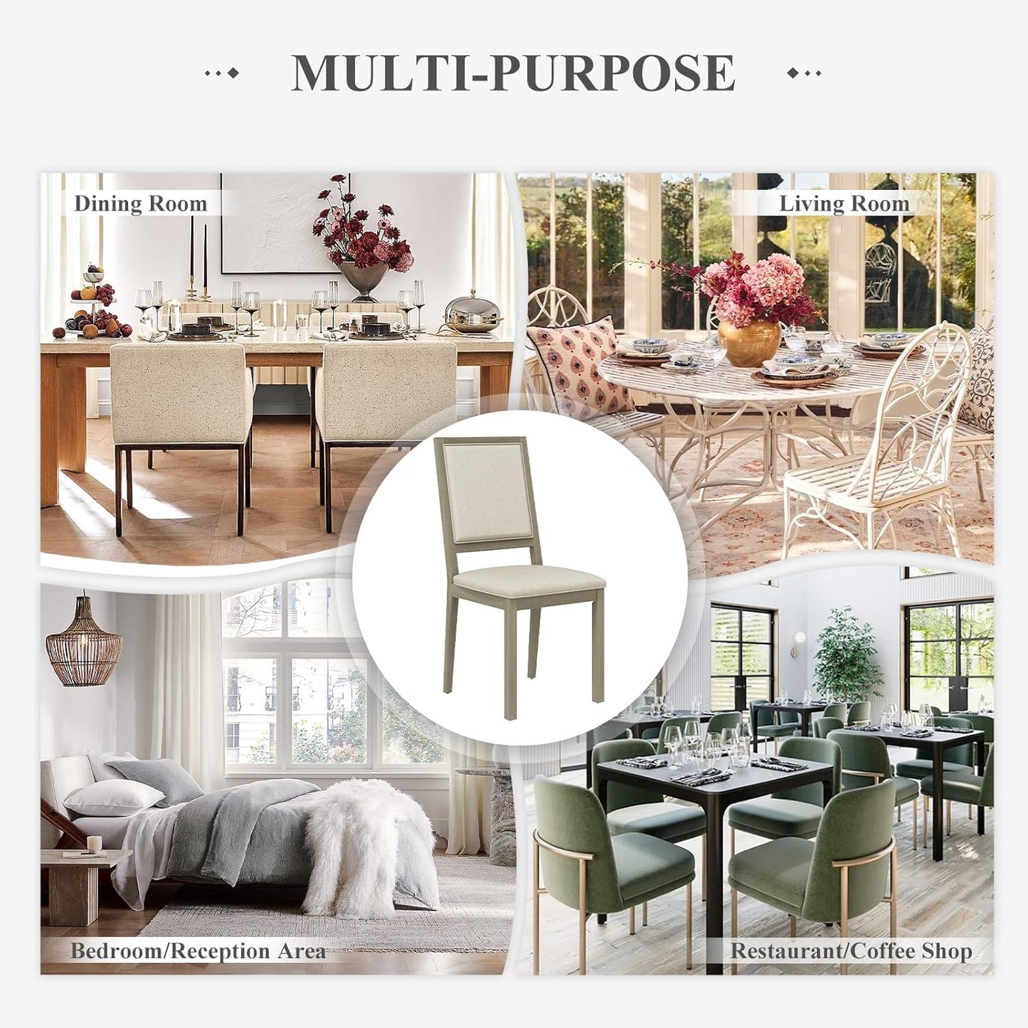 COLAMY Wood Dining Chairs Set of 4, Mid Century Modern Upholstered Kitchen Chairs,19 Inch Fabric Dining Chair with Back for Kitchen Dining Room,Grey