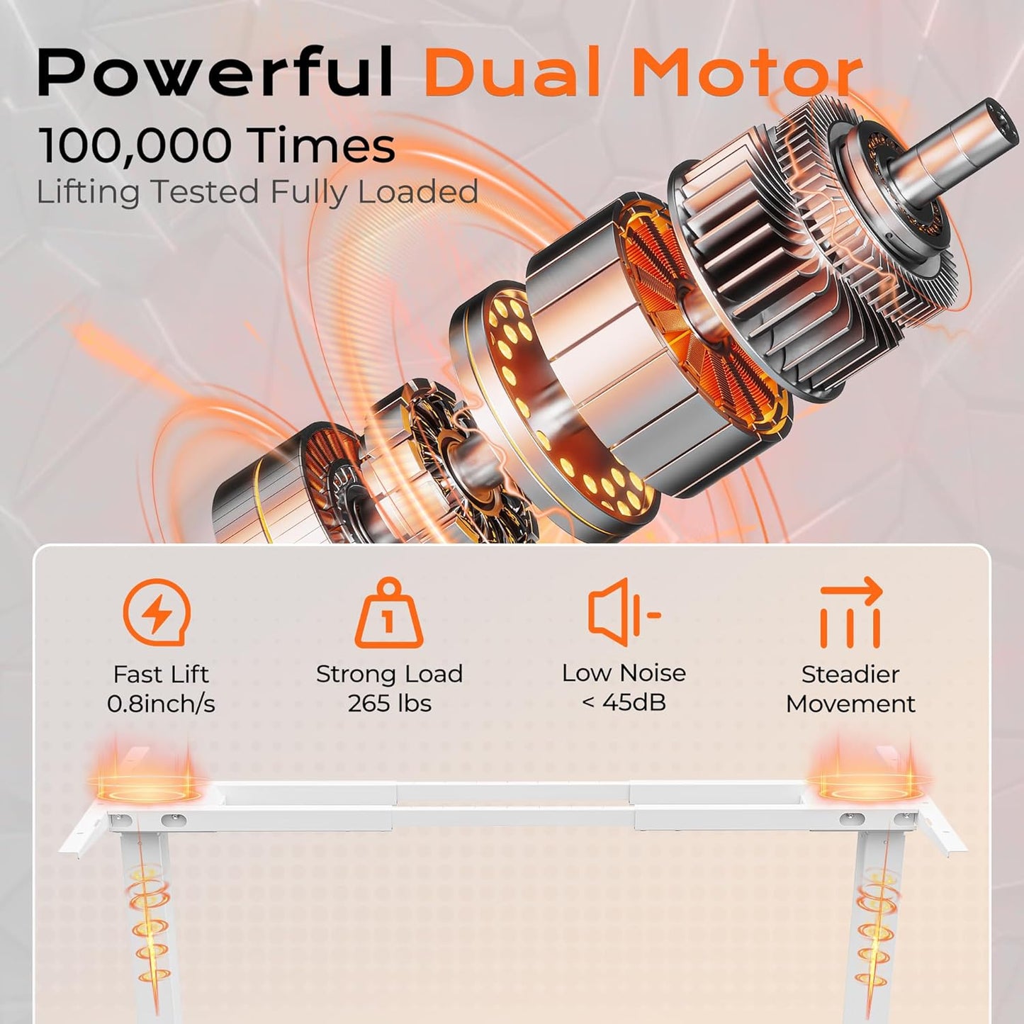 Huuger Dual Motor Electric Standing Desk Frame, Sit Stand up Desk Leg for 47.2” to 86.6” Desktop, Computer Desk Leg with Cable Tray, 3 Memory Height Presets, 2 Hooks, White Frame Only