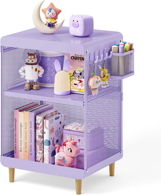 Kids Nightstand,Kids Bedside Table,Teen Girls Night Stand,Toddler Night Stand,End Table for Girls Room Storage,Purple Nightstand