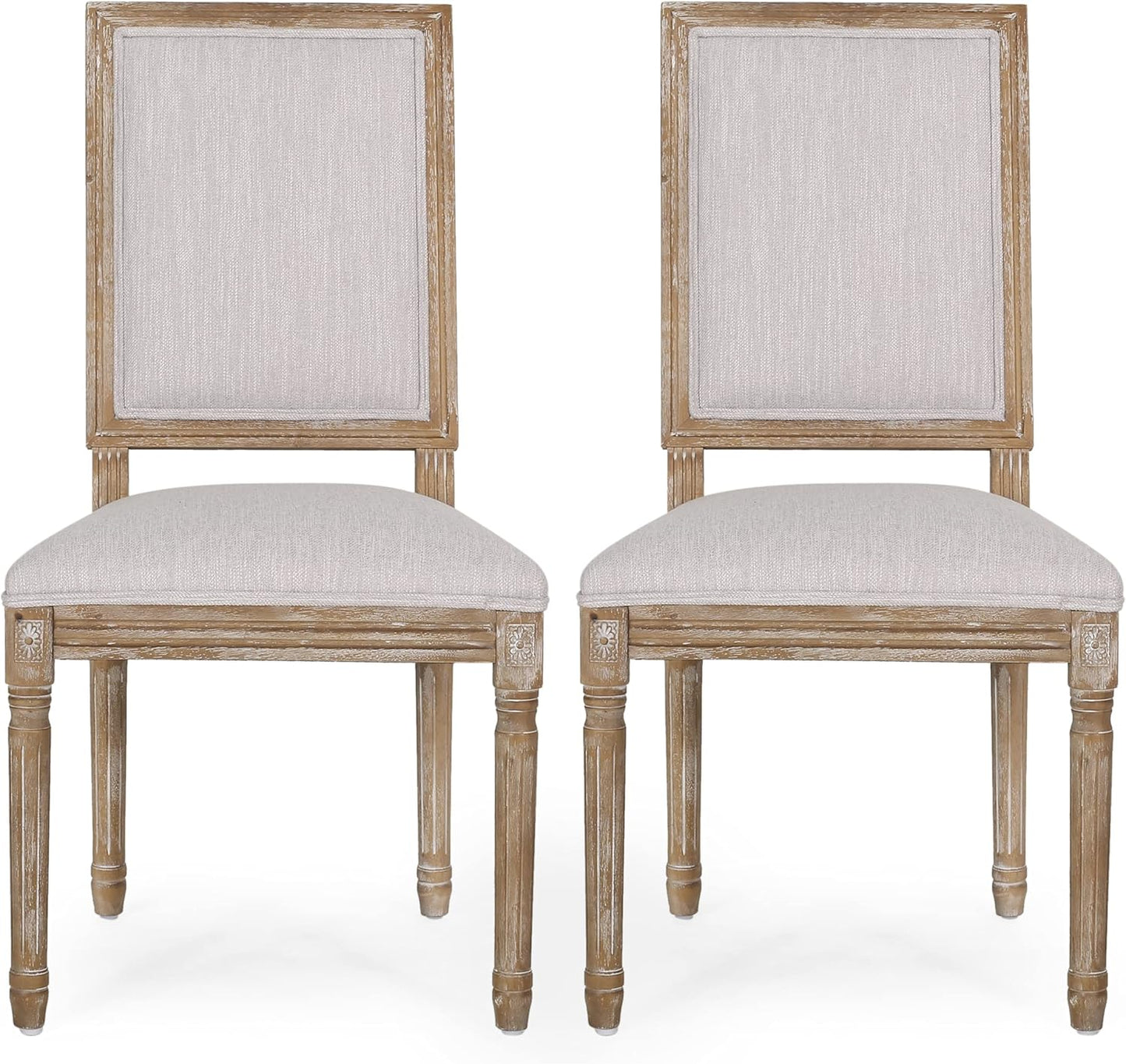 Christopher Knight Home Regina French Country Dining Chairs Set of 2, Wooden Dining Room Chair, High Back Kitchen Side Chair, Fabric Upholstered Armless Extra Seat, Light Gray and Natural
