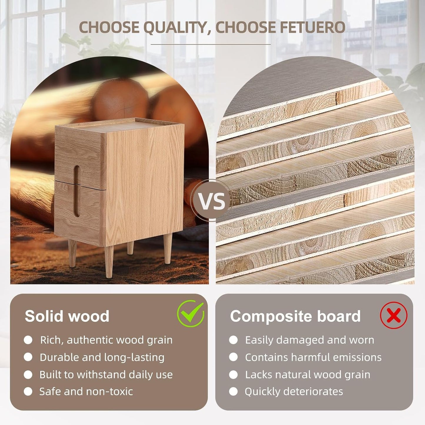 Solid Wood Bedside Table Nightstands, Slim Narrow Oak Real Wooden Mid-Century Modern End Table with Drawers Luxury Side Table Durable Cabinet Organizer Furniture, Natural Color 9.84in Wide