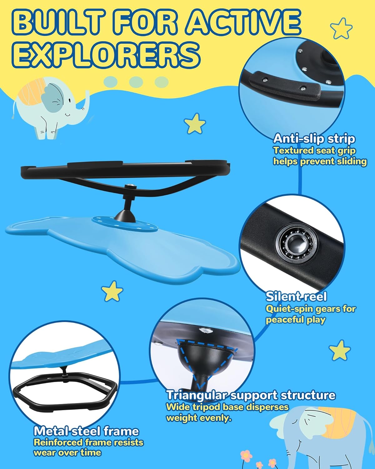 21" L × 19" W Spinning Chair for Autistic Kids, Sensory Toys for Kids with Autism, Sit and Spin, Toddlers & ADHD Children, Sensory Products Swivel Chair, Blue