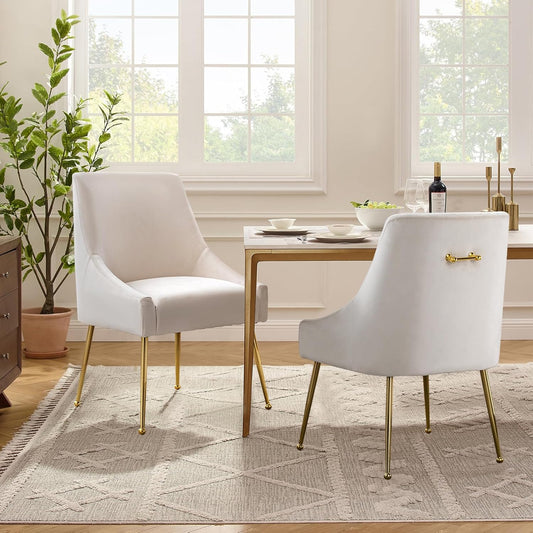 Velvet Dining Chairs Set of 2, Upholstered Dining Chairs with Polished Gold Metal Legs,Farmhouse Kitchen Side Chairs, Vanity Chairs, Accent Chair for Kitchen,Restaurant/Cafe(Beige)