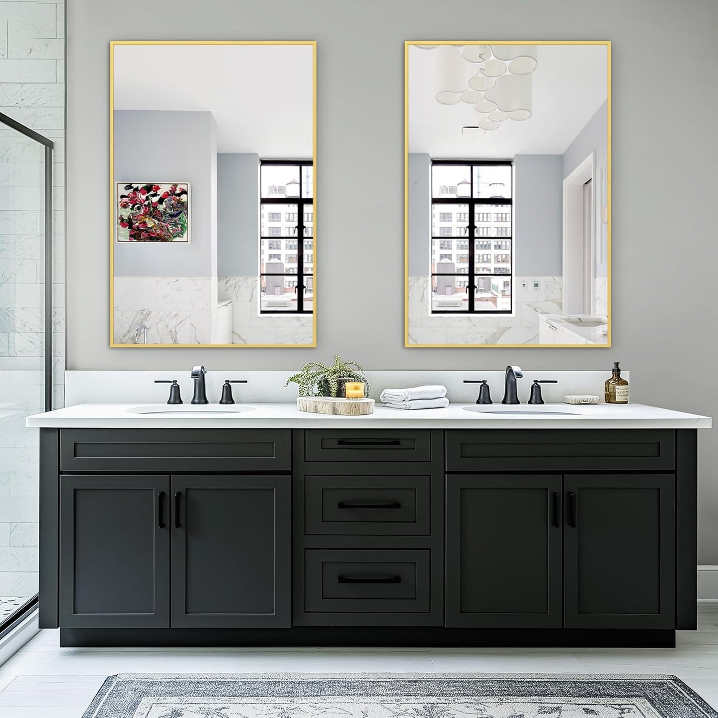 Bathroom Vanity Mirror for Wall, 2 Pack 36" x 24" Metal Framed Rectangular Bathroom Wall Mirror for Over Sink, HD Shatterproof Glass, Hangs Horizontally or Vertically(Gold)