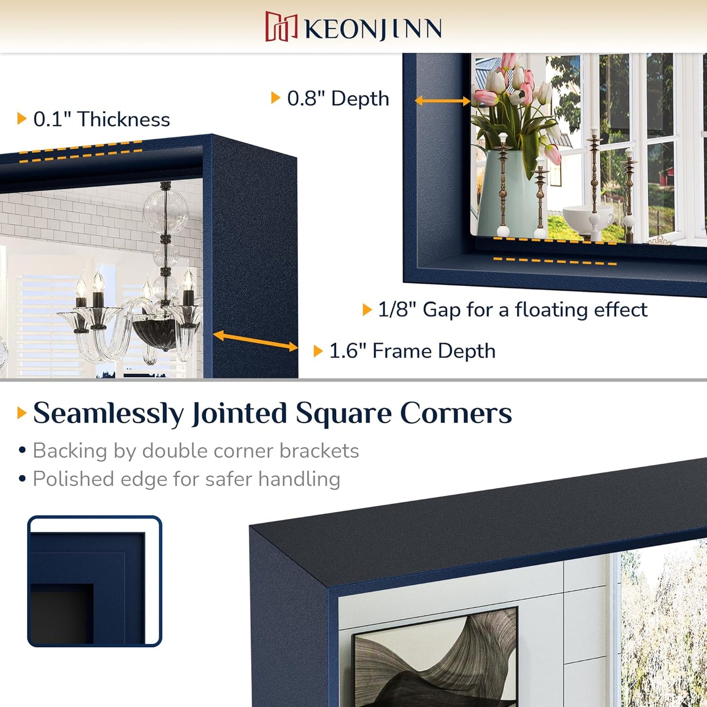 Keonjinn Blue Bathroom Mirror 22 x 30 in, Metal Framed Rectangular Wall Mirror, Square Corner, Modern Farmhouse, Rectangle Navy Blue Mirrors for Bathroom Sink(Horizontal/Vertical)