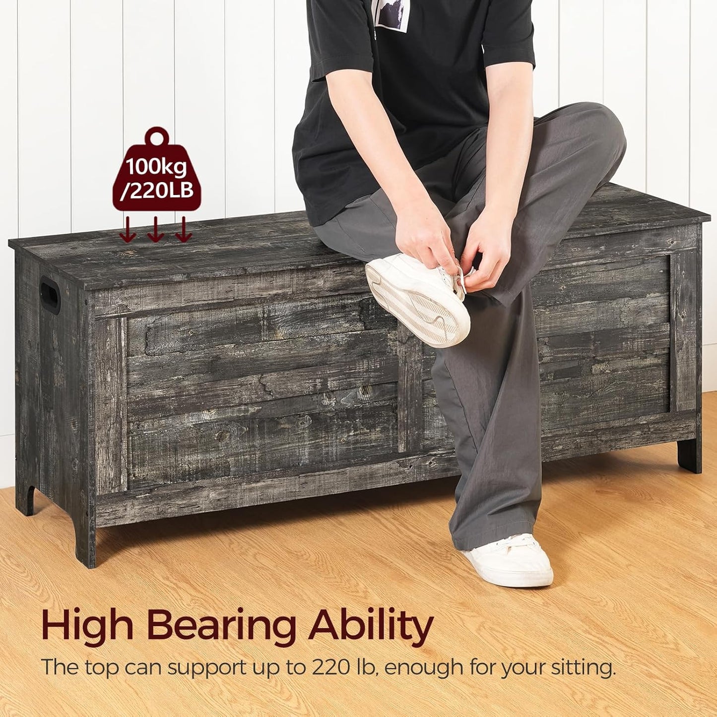 Storage Chest, 47.2” Large Toy Chest, Entryway Storage Trunk, Storage Bench with Safety Hinge, Entrance Bench for Living Room, Entrance, Bedroom, Vintage Gray SCRP48901