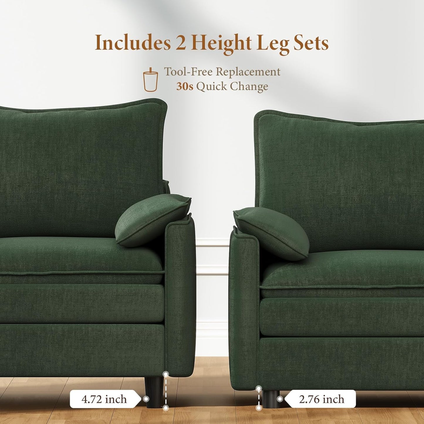 Vesgantti 40" Single Seat Sofa, Comfy Cloud Couch Deep Seat Upholstered Couch Chenille Modern Sofa with Armrest Pillow, Easy Assembly for Living Room, Bedroom and Apartment, Green