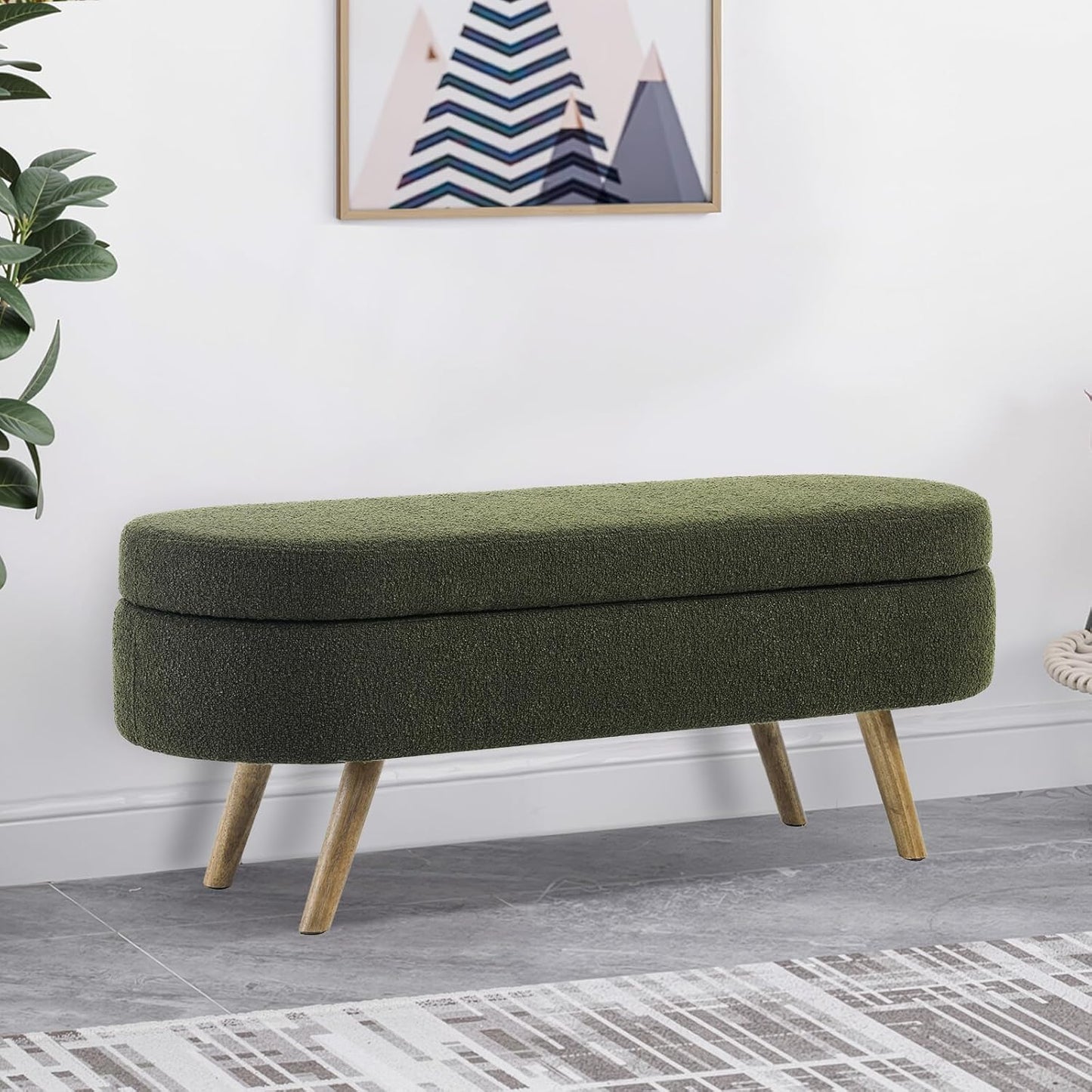 NicBex Ottoman Bench with Storage for Bedroom, 43.5" Upholstered End of Bed Bench with Rubber Wood Legs, Linen Storage Bench for Living Room or Entryway,