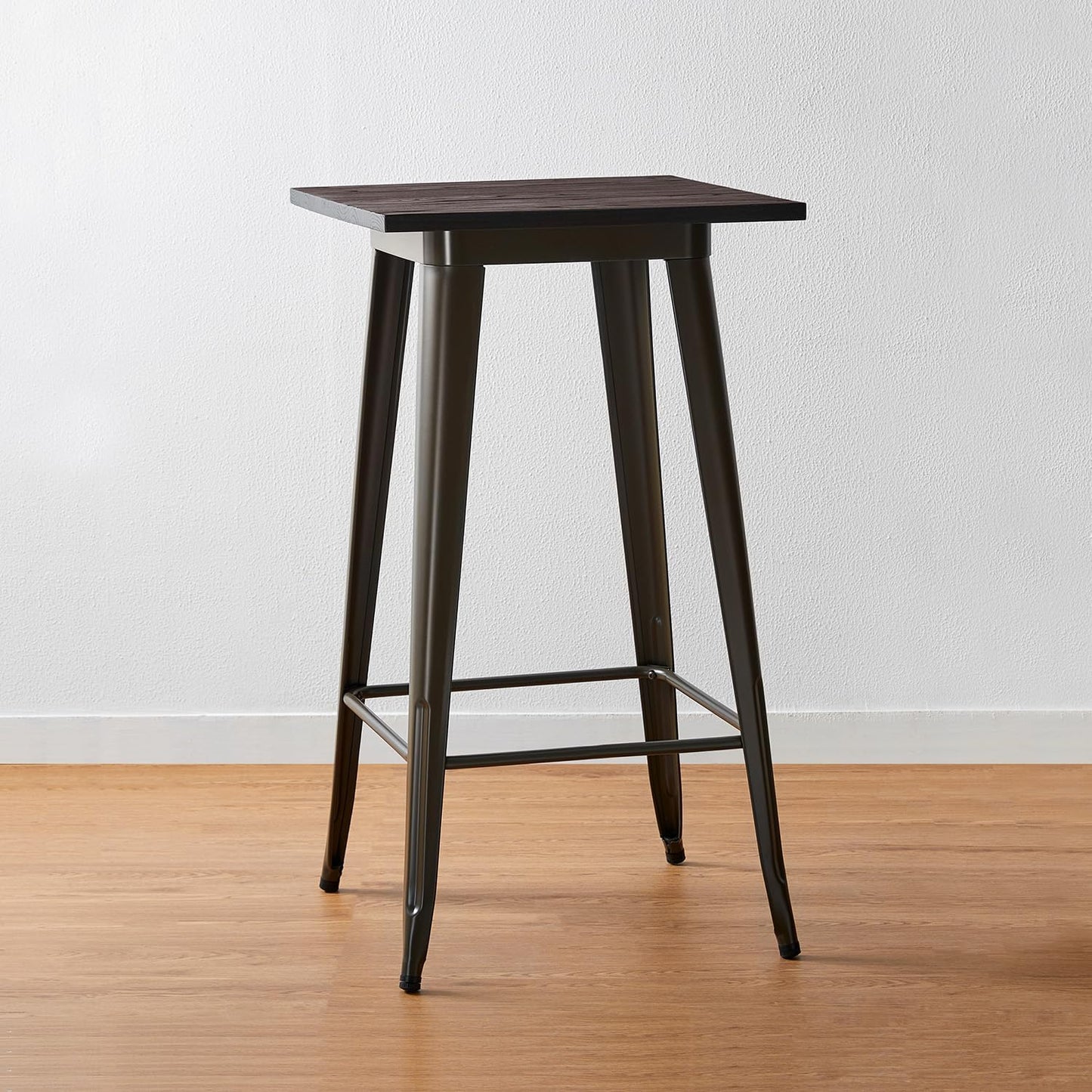 Glitzhome 41.25" H Modern Style Square High Heavy-Duty Metal Bar Table with Wooden Top Sturdy Frame Bistro Pub Table