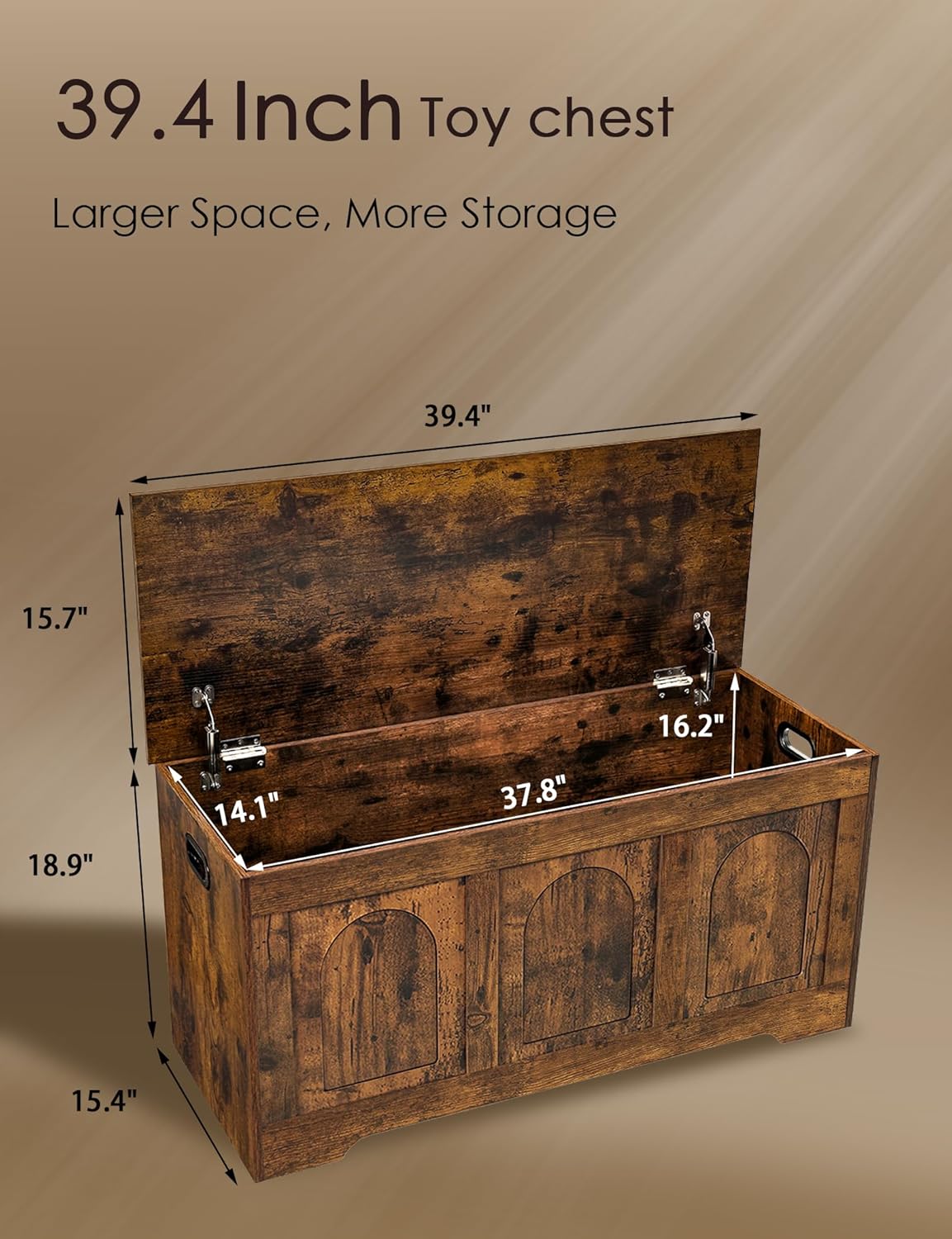 DINZI LVJ Storage Chest, 39.4”Wooden Storage Box with 2 Safety Hinges, Entryway Shoe Bench with Flip-Top, Trunk for Living Room, Bedroom, Easy Assembly, Rustic Brown