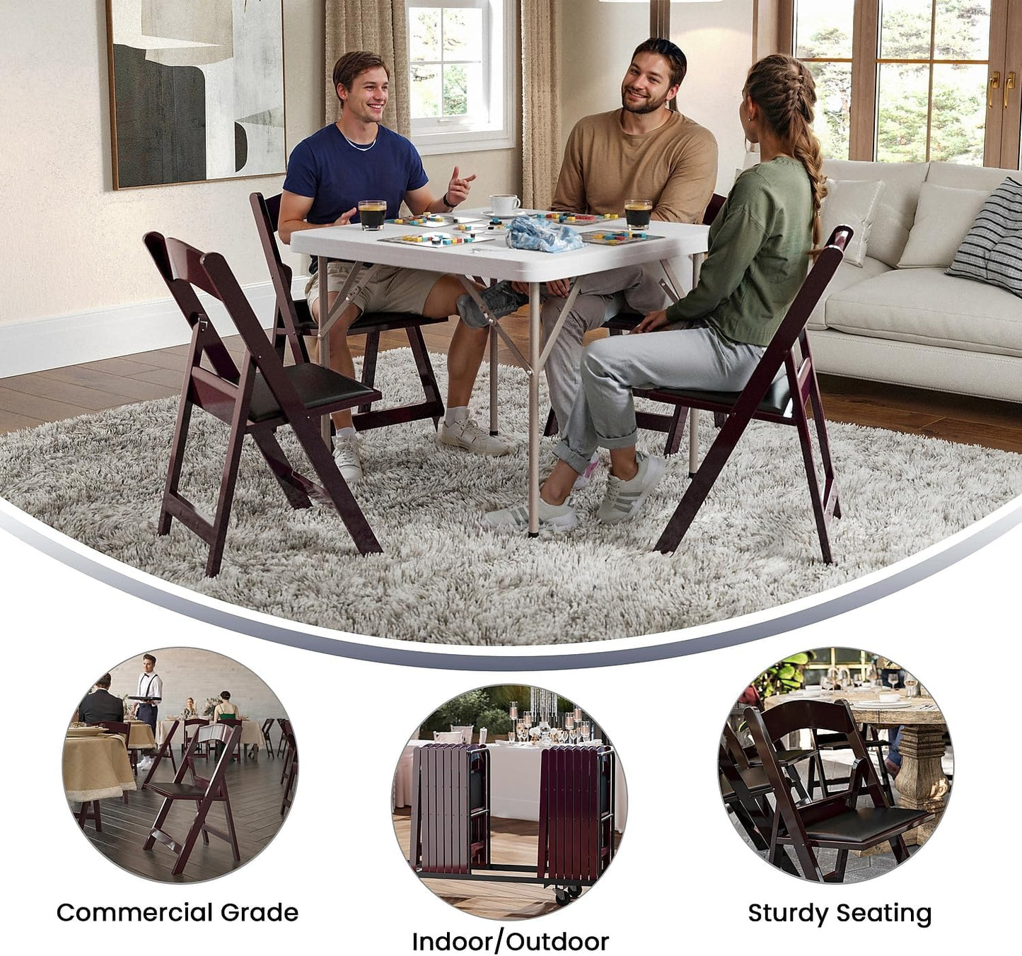 Flash Furniture Hercules Series Folding Chair - Red Mahogany Resin – 2 Pack 800LB Weight Capacity Comfortable Event Chair - Light Weight Folding Chair