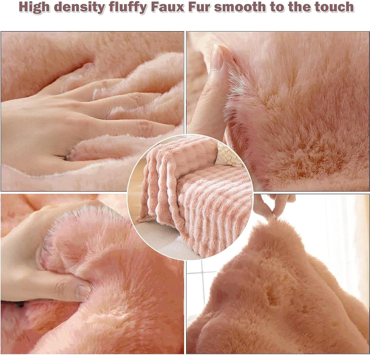 VM VOUGEMARKET Pink Sofa Cover Thick Shaggy Fluffy Sectional Couch Cover Plush Furniture Cover Soft Faux Fur Sofa Slipcover for Couch Futon Bed -Pink,71" x 134"