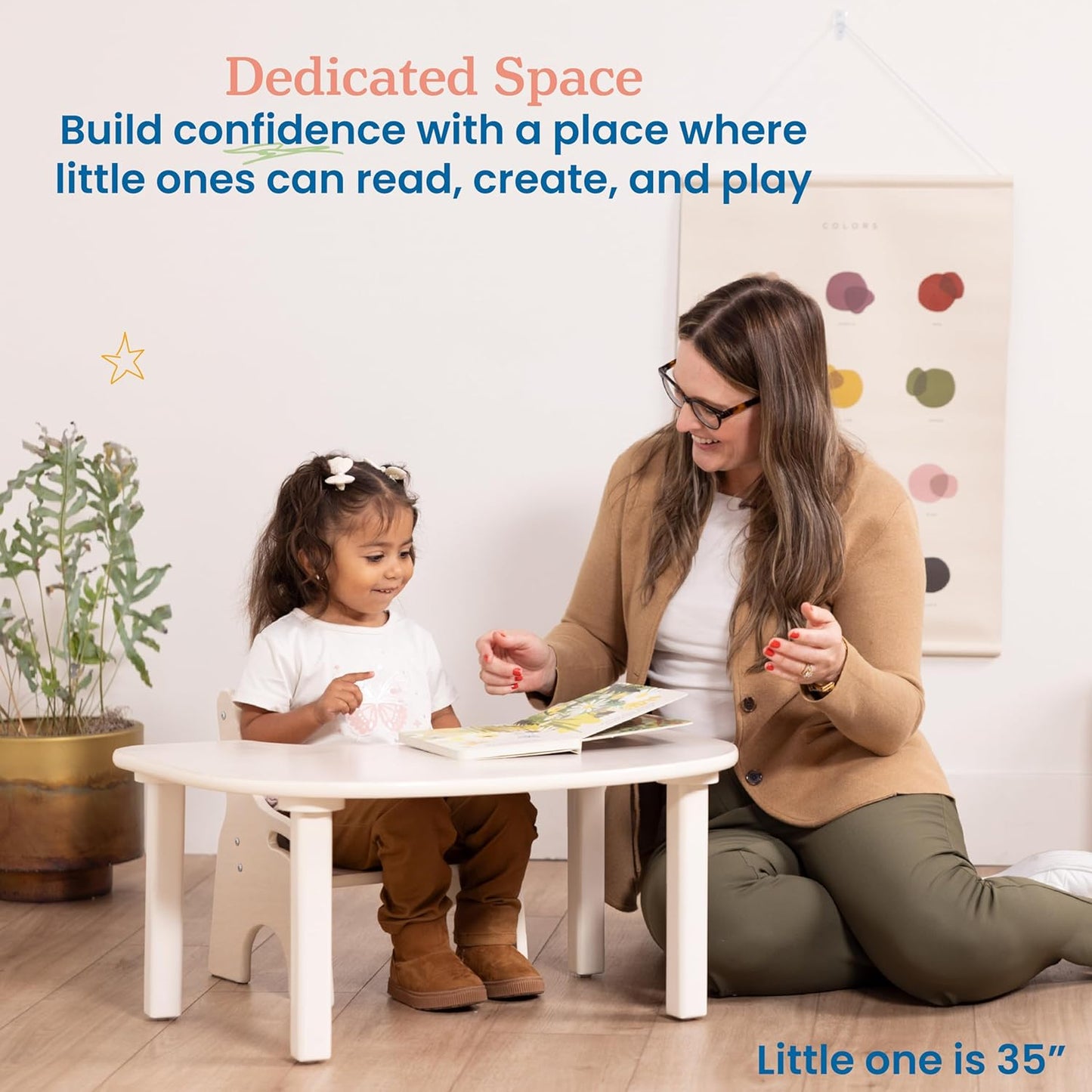 ECR4Kids Little Learner Table and Chair Set, Kids Furniture, White Wash