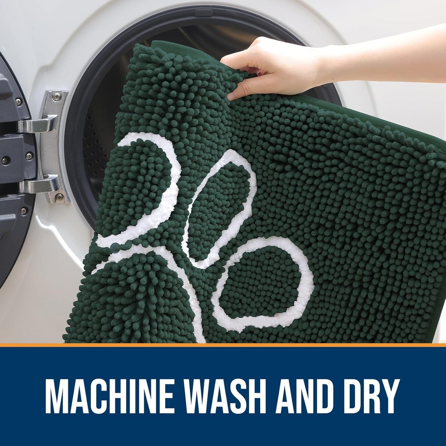 OLANLY Door Mat for Muddy Dog Paws 24x16, Absorbent Chenille Mud Doormat with Paw Print Design, Non-Slip Washable Doormat for Indoor Entryway, Quick-Dry Pet Bed Mats for Dirty Dogs, Blackish Green