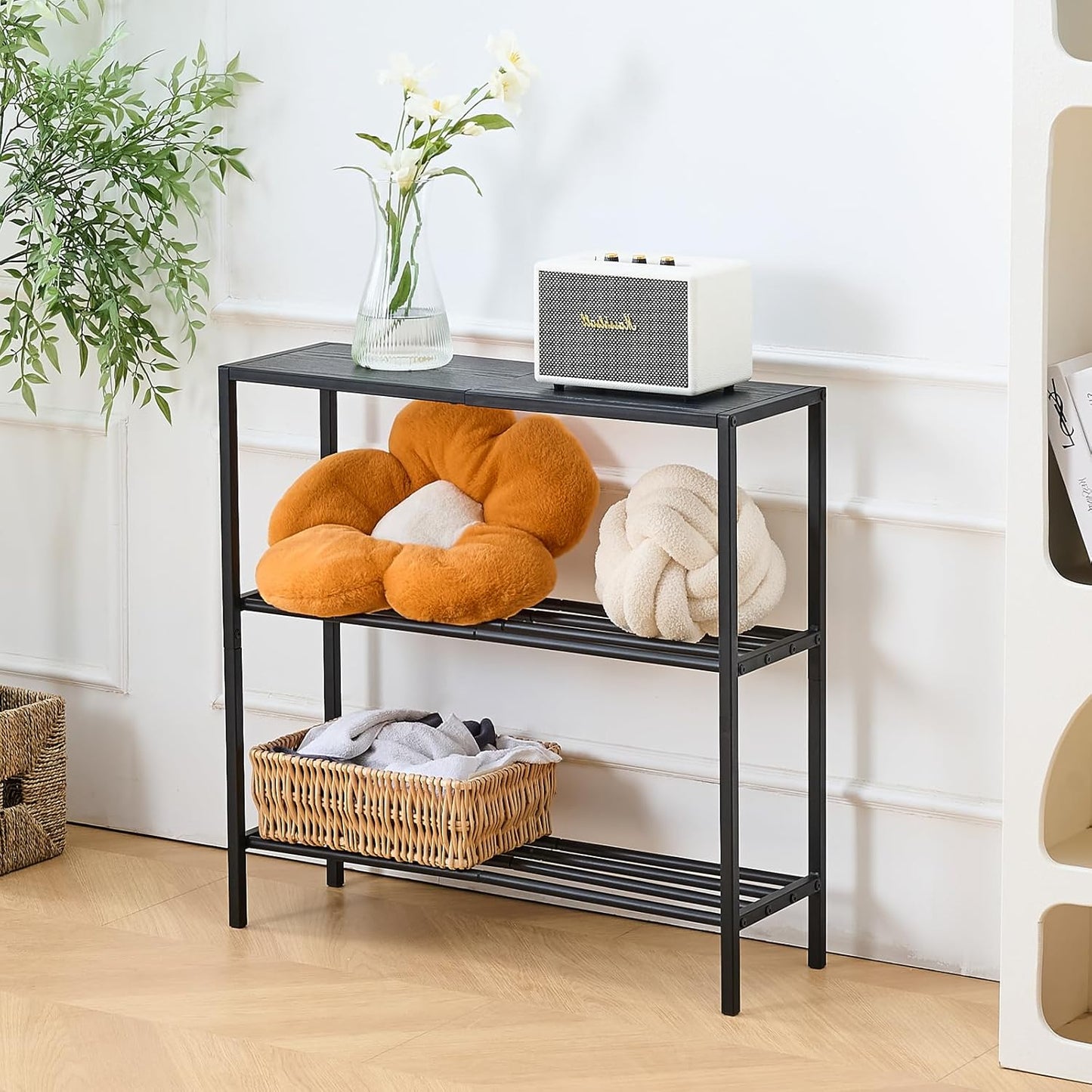 Wimarsbon 29.5" Narrow Console Table, 3-Tier Entryway Tables, Thin Sofa Table with Shelves, Metal Frame, Side Table, Display Table, for Hallway, Entrance, Living Room, Bedroom (Black Frame Black)