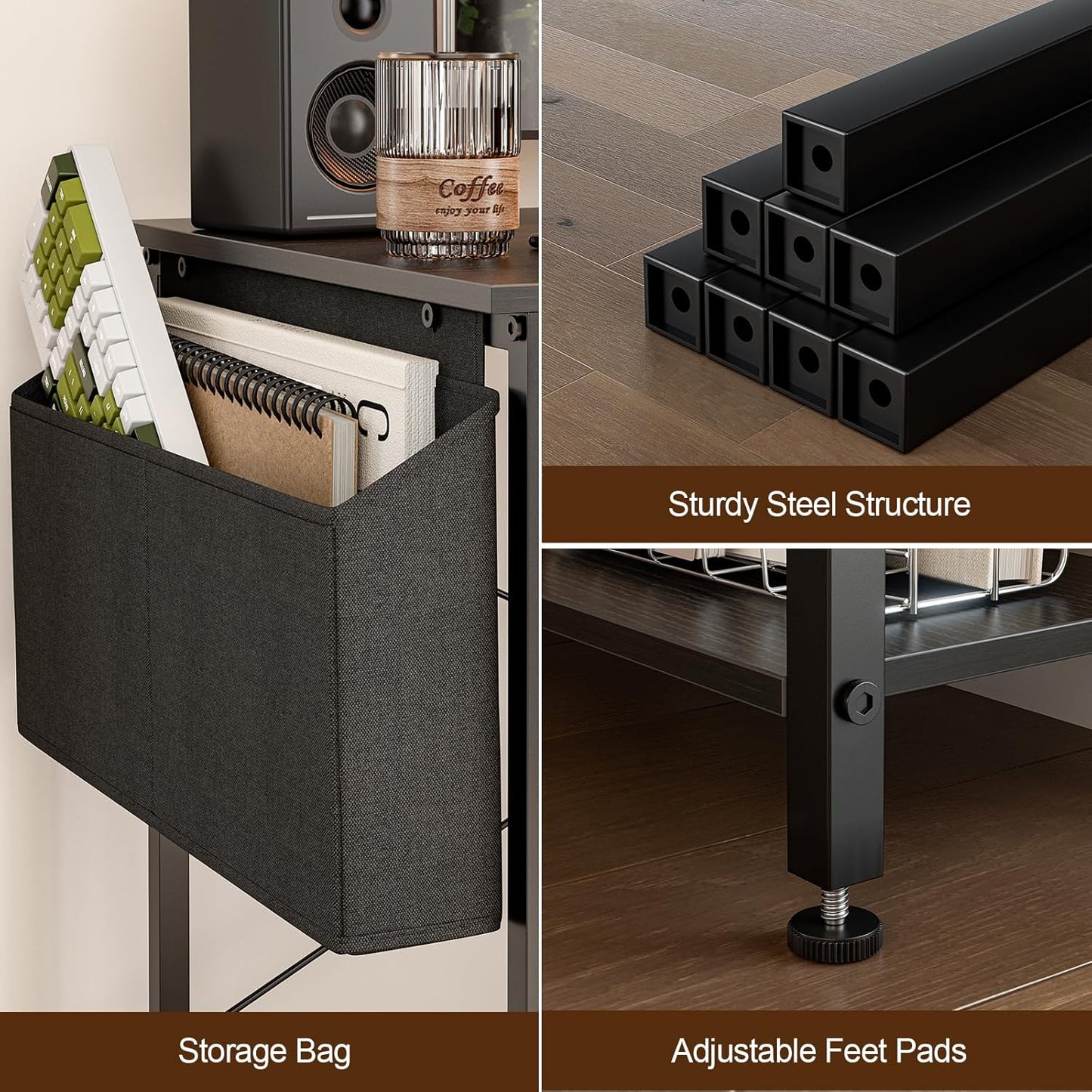 47 Inch L Shaped Computer Desk with Reversible Storage Shelves, Home Office Corner Desk Study Writing Table with Hutch, Study, Black