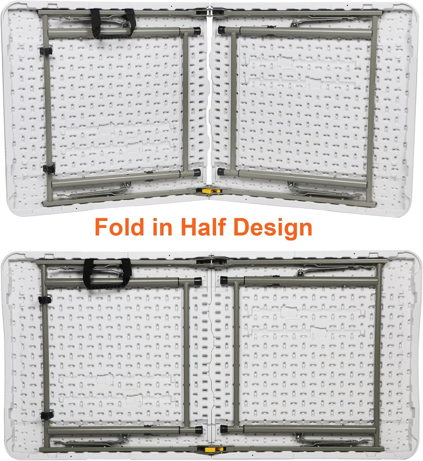 FORUP Folding Utility Table, 4ft Fold-in-Half Portable Plastic Picnic Party Dining Camp Table