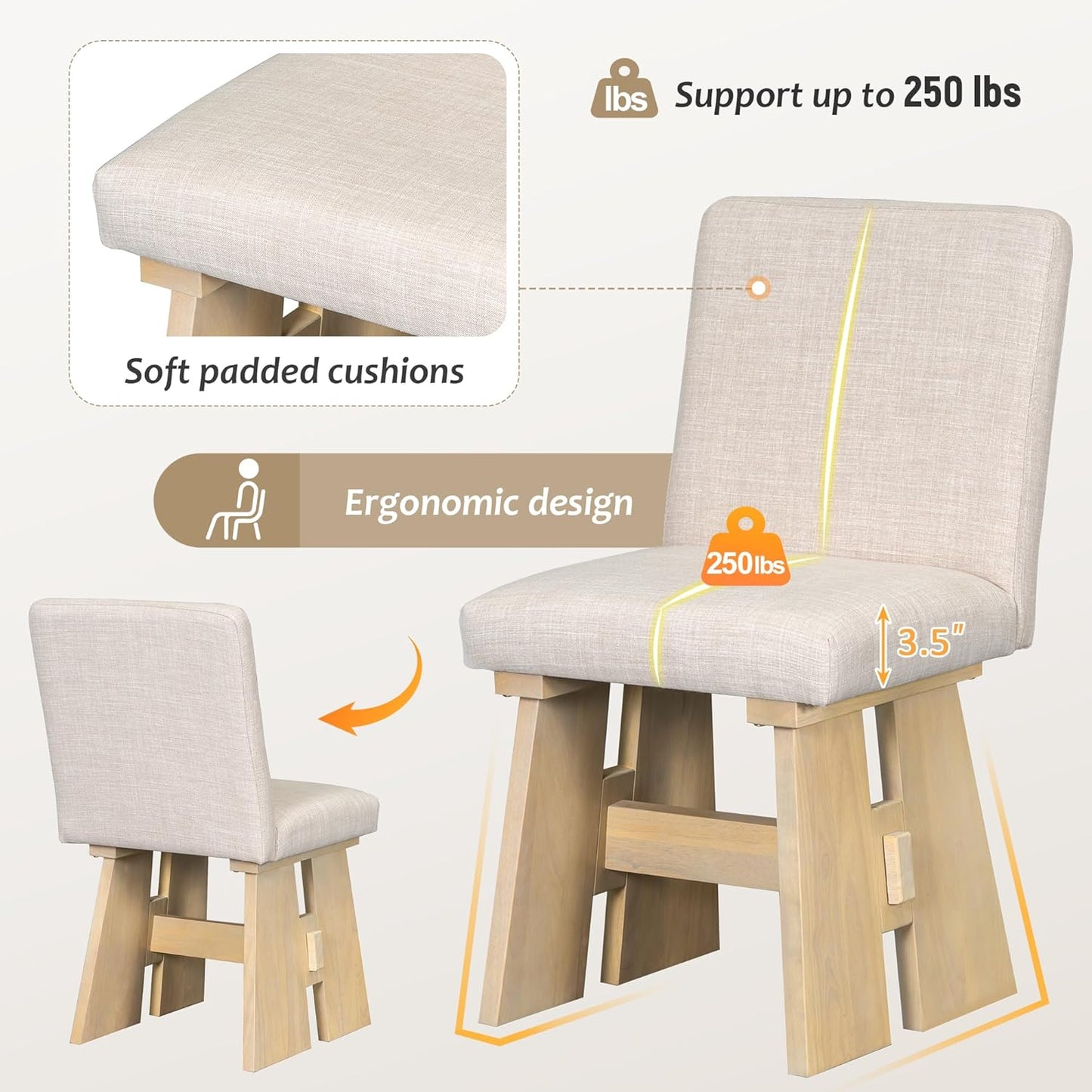 Ball & Cast Modern 7-Piece Dining Table Set with 6 Upholstered Chairs,Wood Tables Sets w/Space-Saving Design,Kitchen Furniture Suitable Big Family Gatherings,Natural