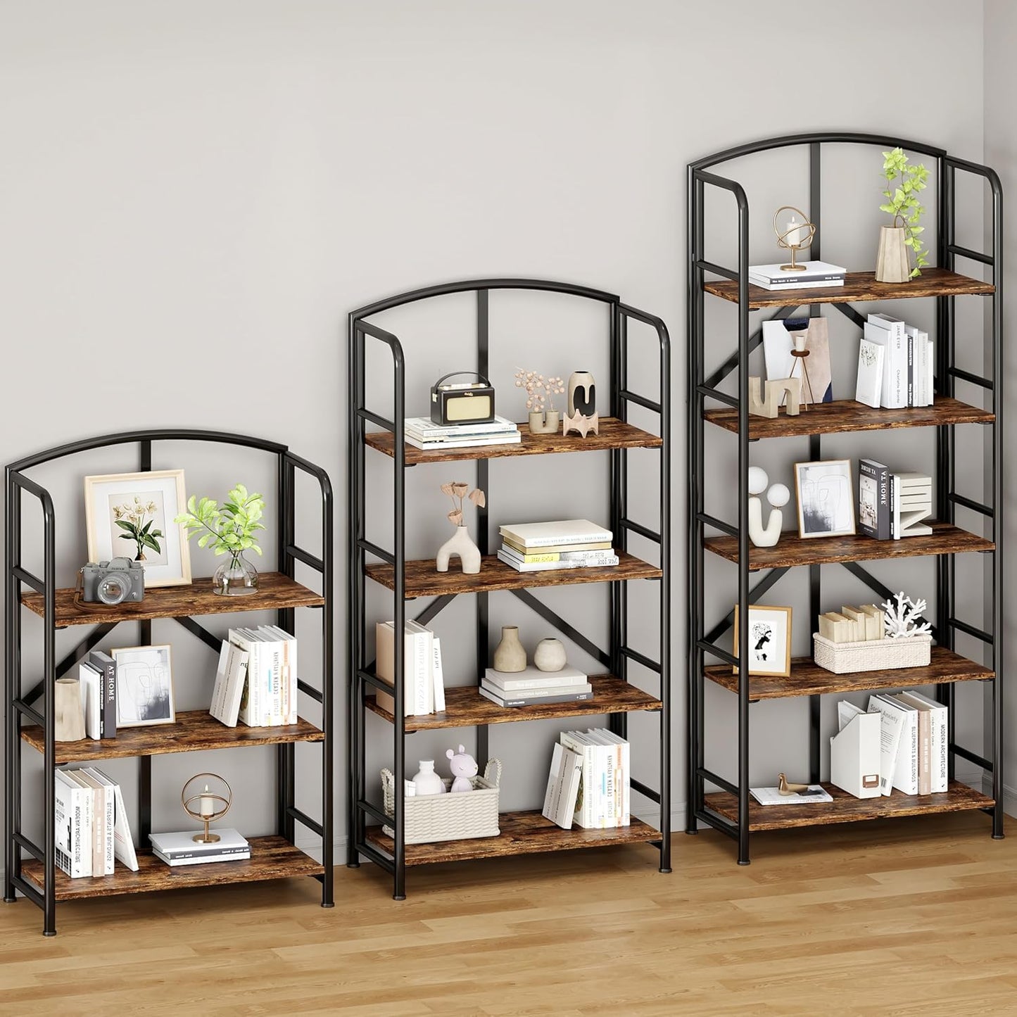 No-Assembly Folding Bookshelf Storage Shelves 4 Tiers Vintage Multifunctional Plant Stand Storage Rack Shelves Bookcase for Home Office