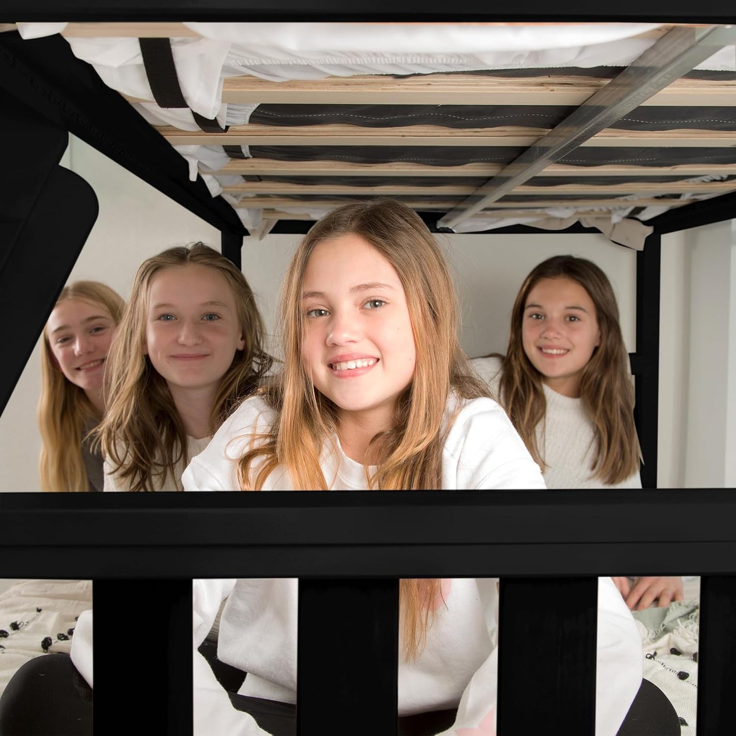 Max & Lily Bunk Bed, Scandinavian Modern Bunk Bed, Solid Wood Twin Over Full Bed Frame for Kids, No Box Spring Needed, Black