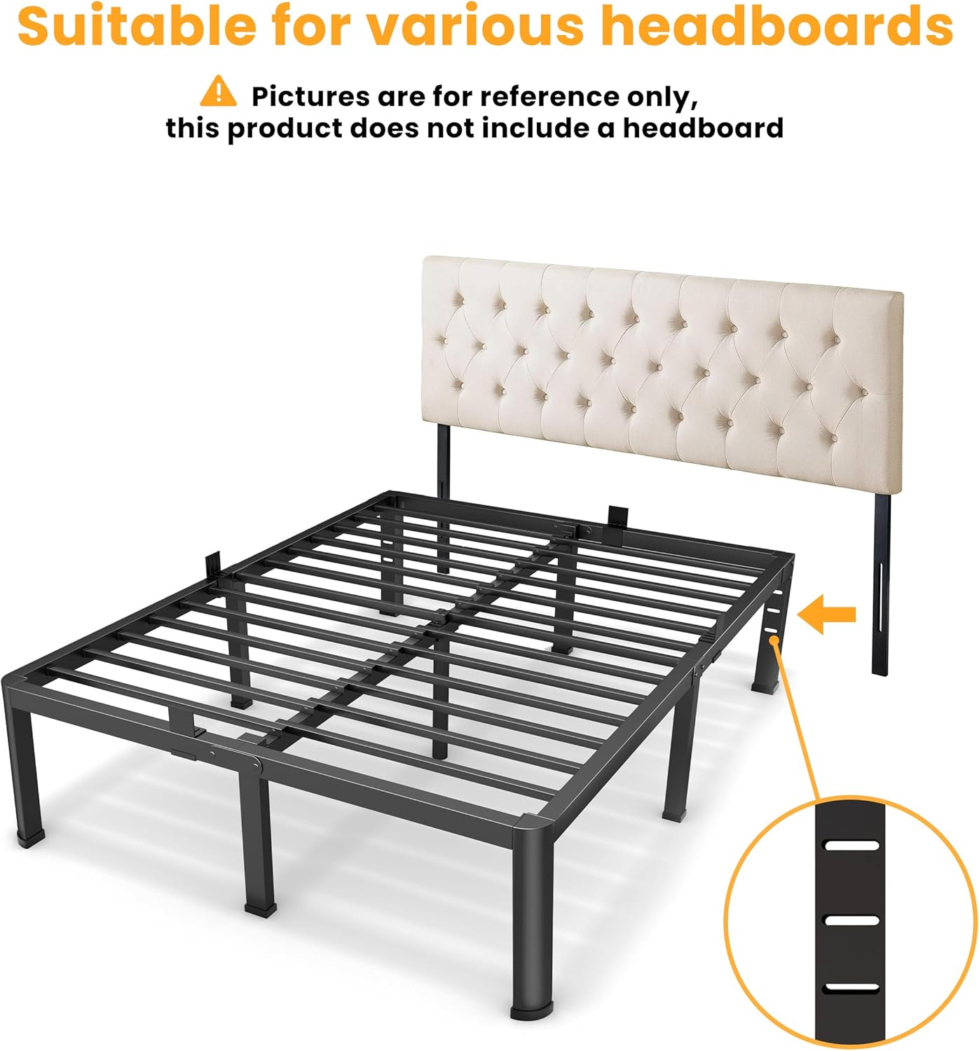 16 Inch Queen Size Metal Platform Bed Frame with Round Corners, Storage Space Under High Bed Frame-Heavy Duty Steel Slats Support, Noise Free - Easy Assembly - No Box Spring Needed