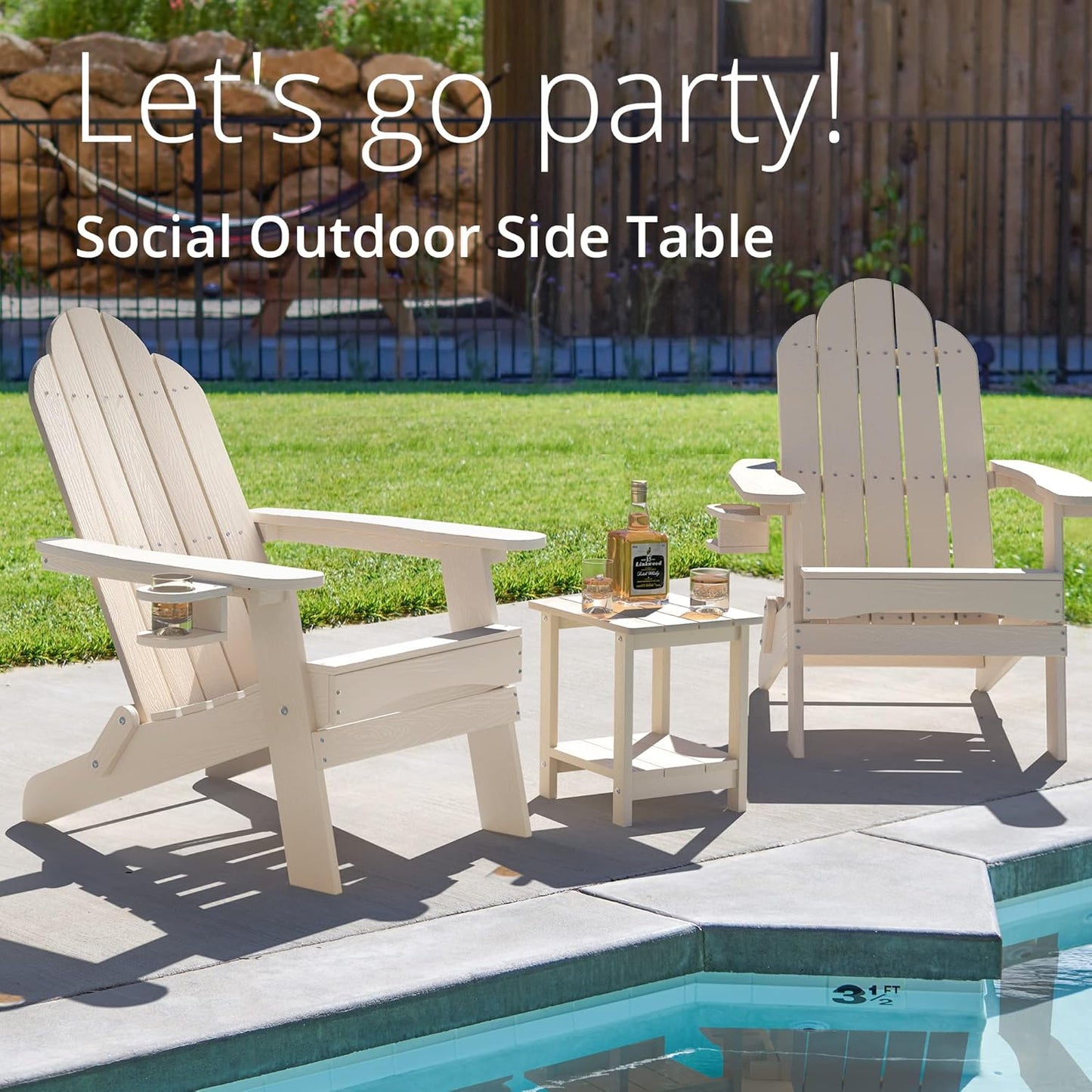 LUE BONA Adirondack Outdoor Side Table, 2-Tier Sand HDPS Patio End Table Weather Resistant, Morden Side Table for Patio, Pool, Porch