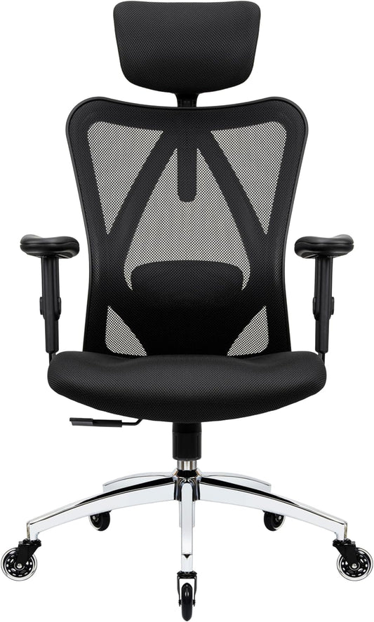 Duramont Ergonomic Office Chair - Adjustable Desk Chair with Lumbar Support and Rollerblade Wheels - High Back Chairs with Breathable Mesh - Thick Seat Cushion, Head, and Arm Rests - Reclines