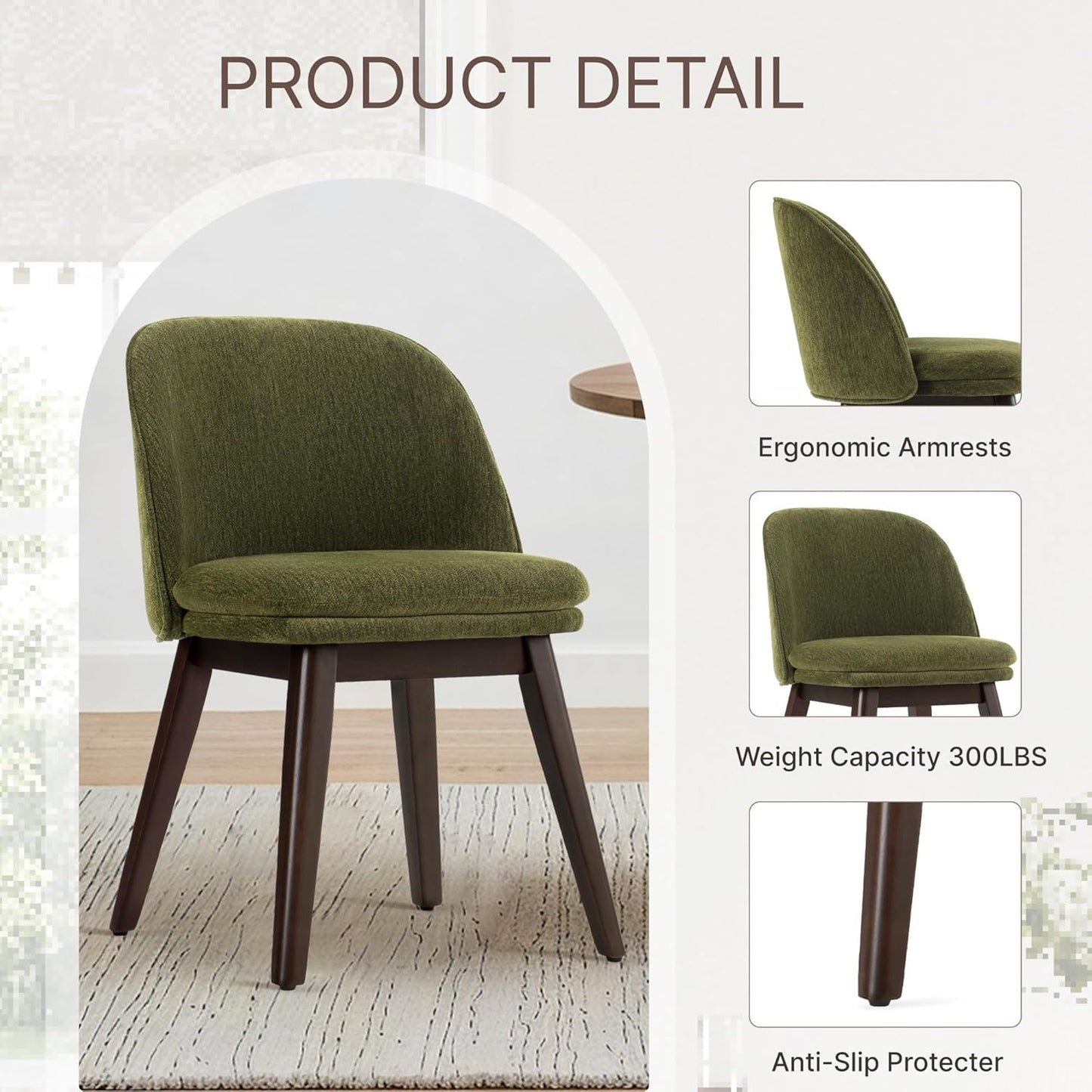 Wooden Dining Chairs Set of 4, Fabric Upholstered Modern Dining Room Chairs with Double-Layer Thick Seat Cushion & Ergonomic Backrest for Restaurant, Kitchen and Café, Green, 2 Boxs