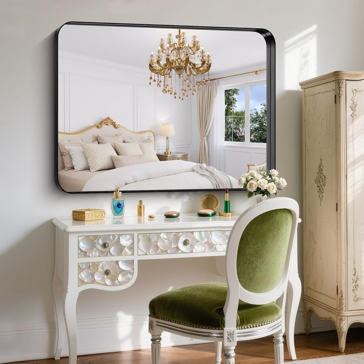 FORBATH 48x36 Inch Bathroom Mirror, Brushed Black Deep Frame Wall Mirror with Rounded Corners, Anti-Rust Tempered Glass for Modern Farmhouse Vanity (Horizontal/Vertical)