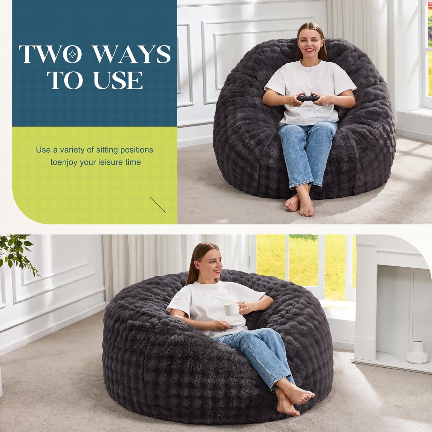 Hobestluk Bean Bag Chairs 4ft Beanbag Chair with Filler Adult Bean Bags with Fluffy & Machine Washable Cover, Giant Bean Bag Chairs for Adults (Dark Grey, 4FT-44" x 44" x 24")