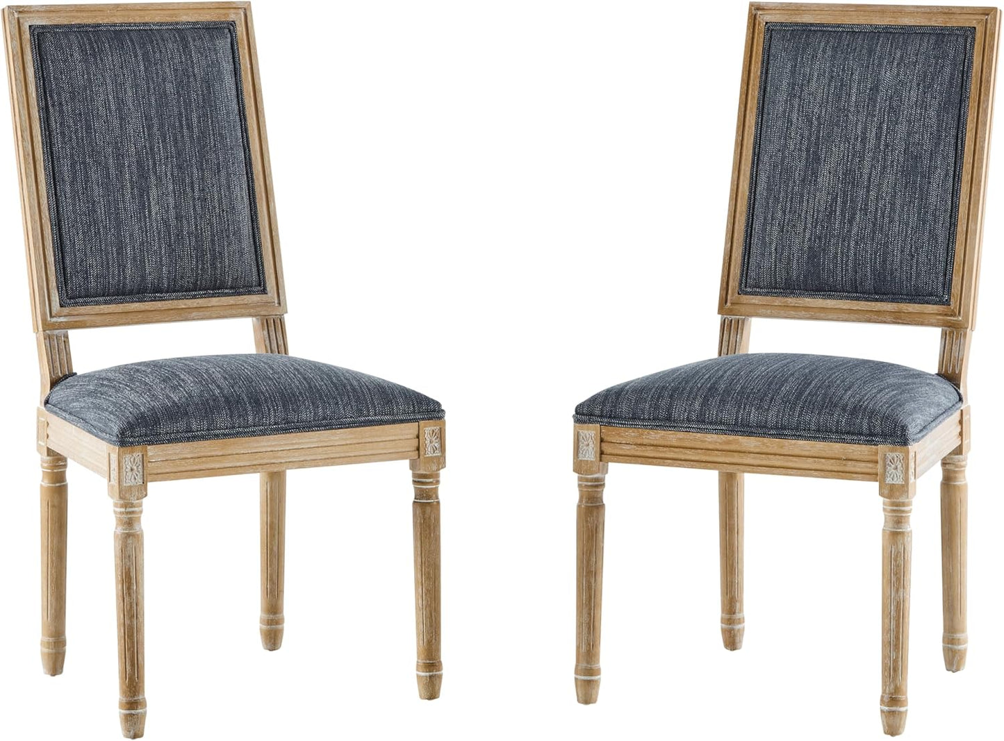 Christopher Knight Home Regina French Country Dining Chairs Set of 2, Wooden Dining Room Chair, High Back Kitchen Side Chair, Fabric Upholstered Armless Extra Seat, Blue Grey