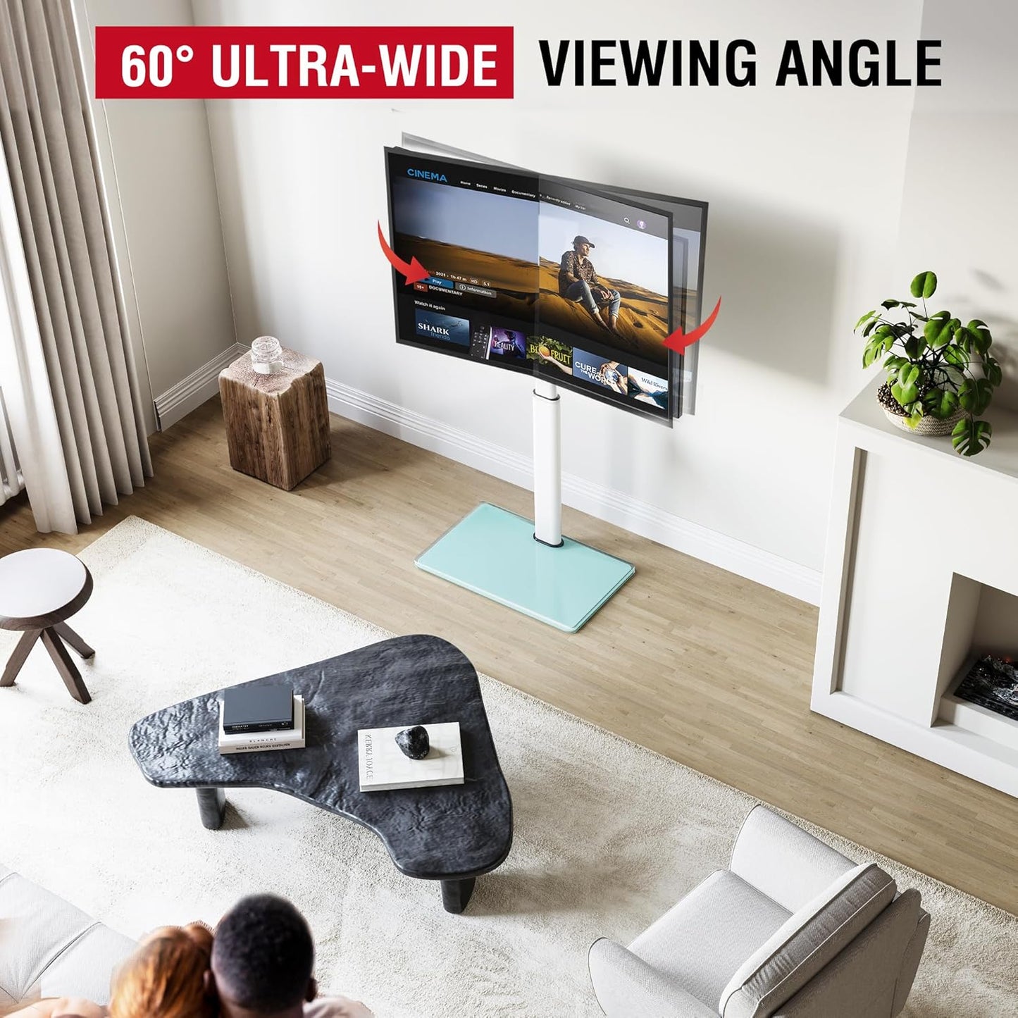 Swivel TV Floor Stand for 32-65 Inches TVs, 8 Level Height Adjustable Corner Small TV Stand Mount for Living Room/Bedroom, Holds up to 88 lbs,MAX VESA 400x400mm,White