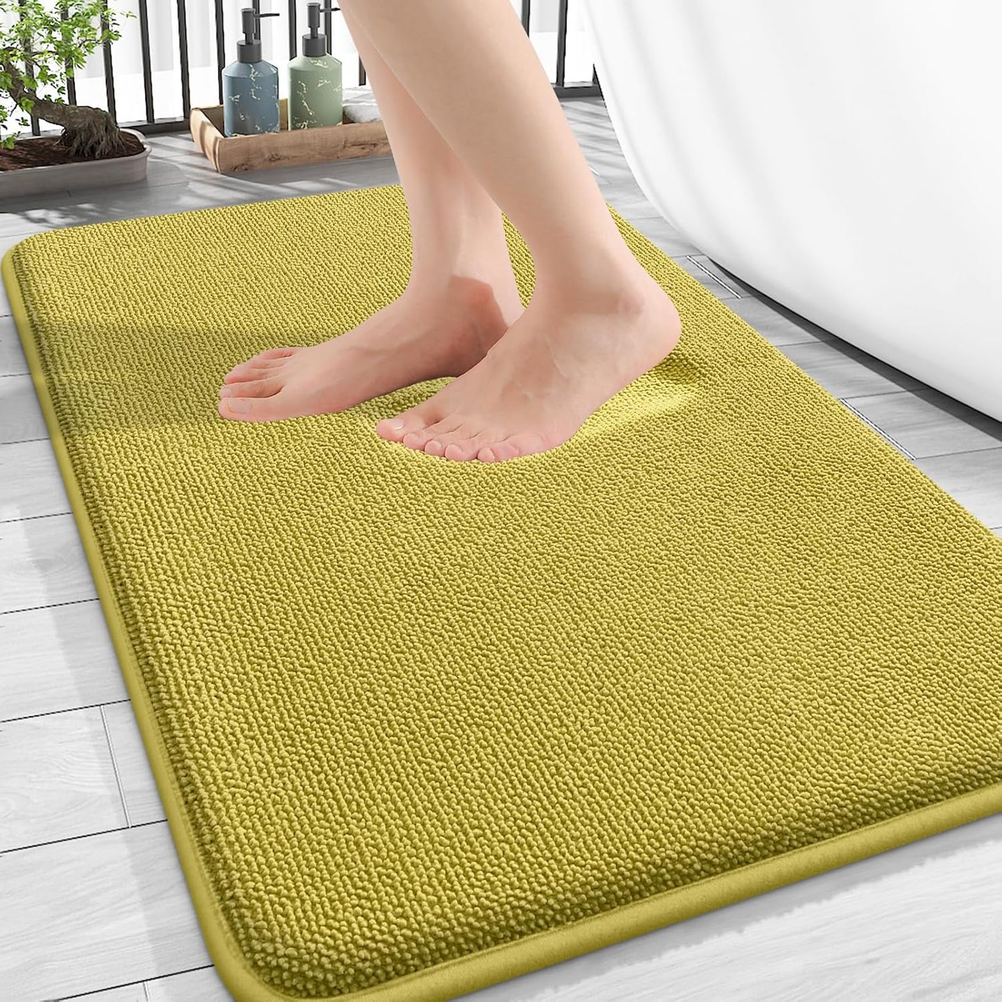 OLANLY Thick Memory Foam Bath Mat Rug 30x20, Extra Soft Absorbent Bathroom Rug, Quick Dry Bath Mat, Non-Slip, Machine Washable Carpet for Bathroom, Tub and Shower, Home Decor Accessories, Deep Mustard