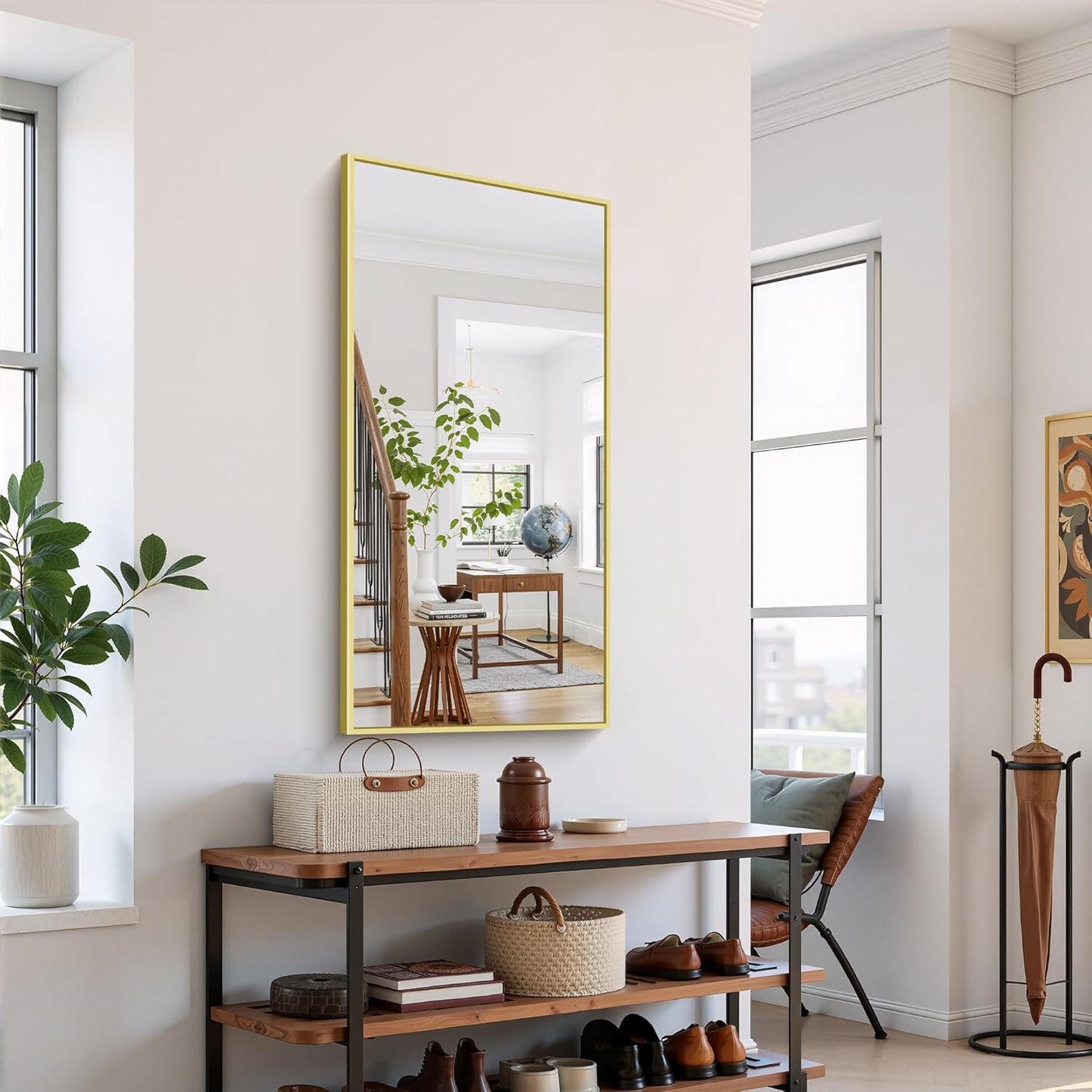 YIROMAN Bathroom Mirror 48"x24", Large Brushed Gold Bathroom Mirror for Over Sink with Aluminum Frame, Rectangular Vanity Mirror with Right Angle, Wall Mirror Hangs Horizontal or Vertical